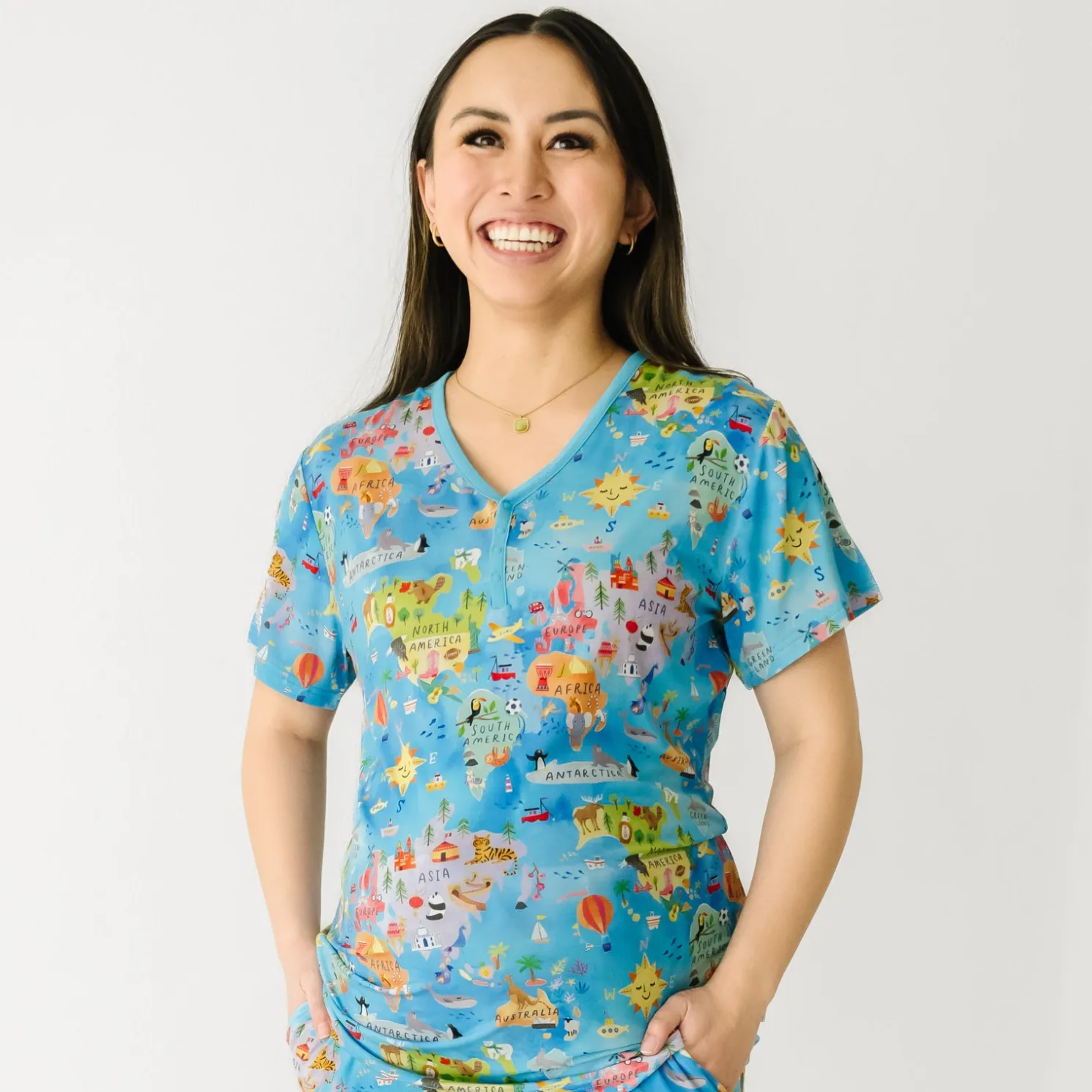 Around The World Women's Short Sleeve Pajama Top