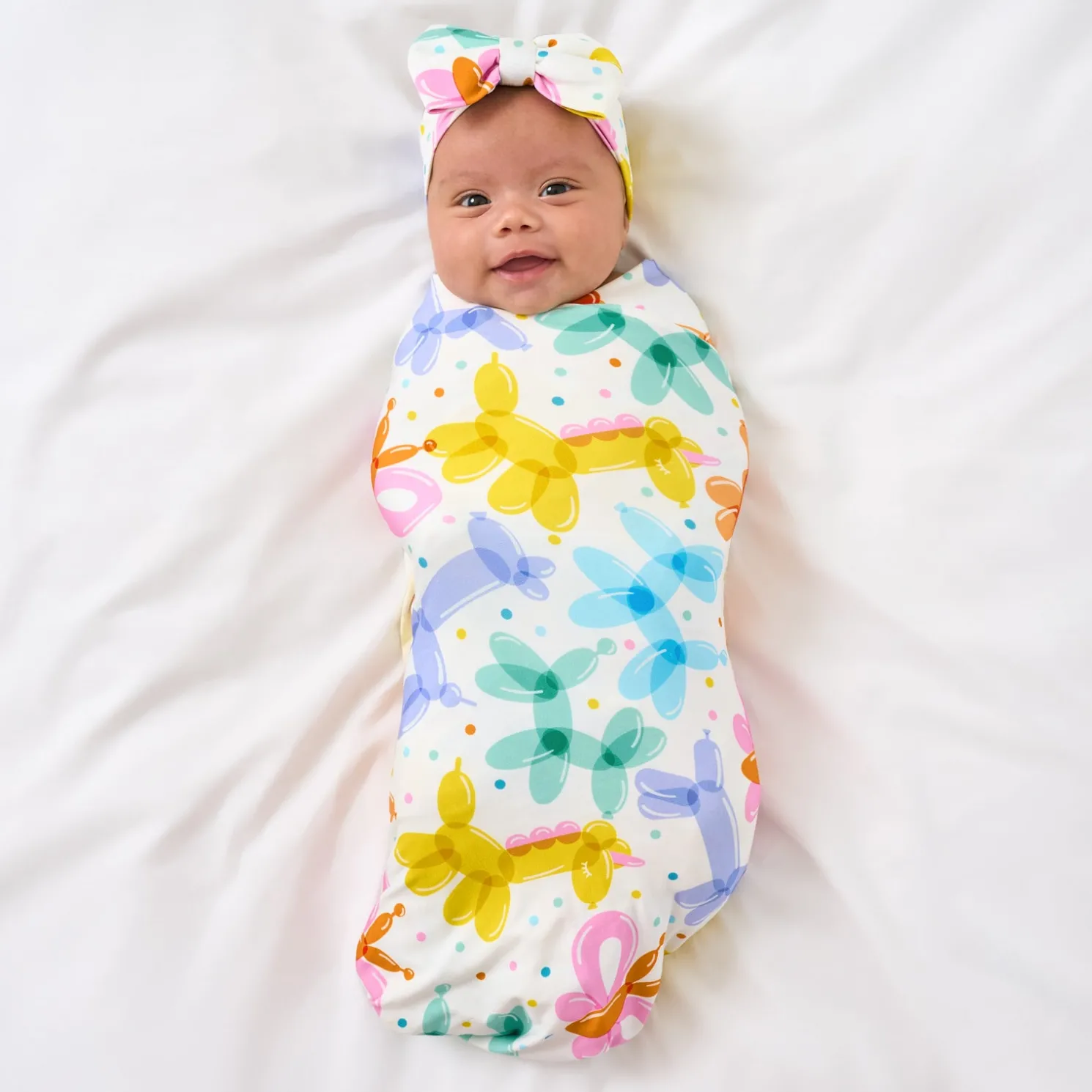 Balloon Bash Swaddle & Luxe Bow Headband Set