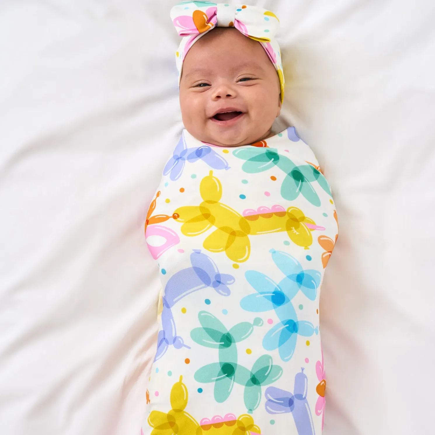Balloon Bash Swaddle & Luxe Bow Headband Set
