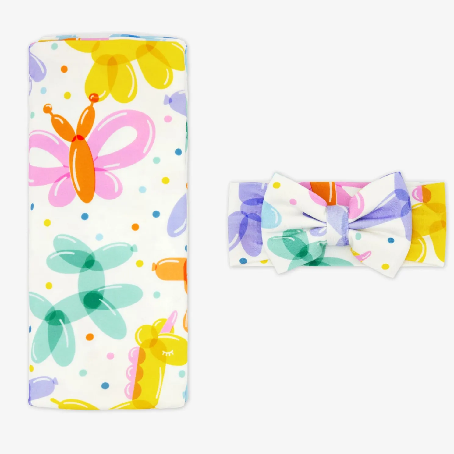 Balloon Bash Swaddle & Luxe Bow Headband Set