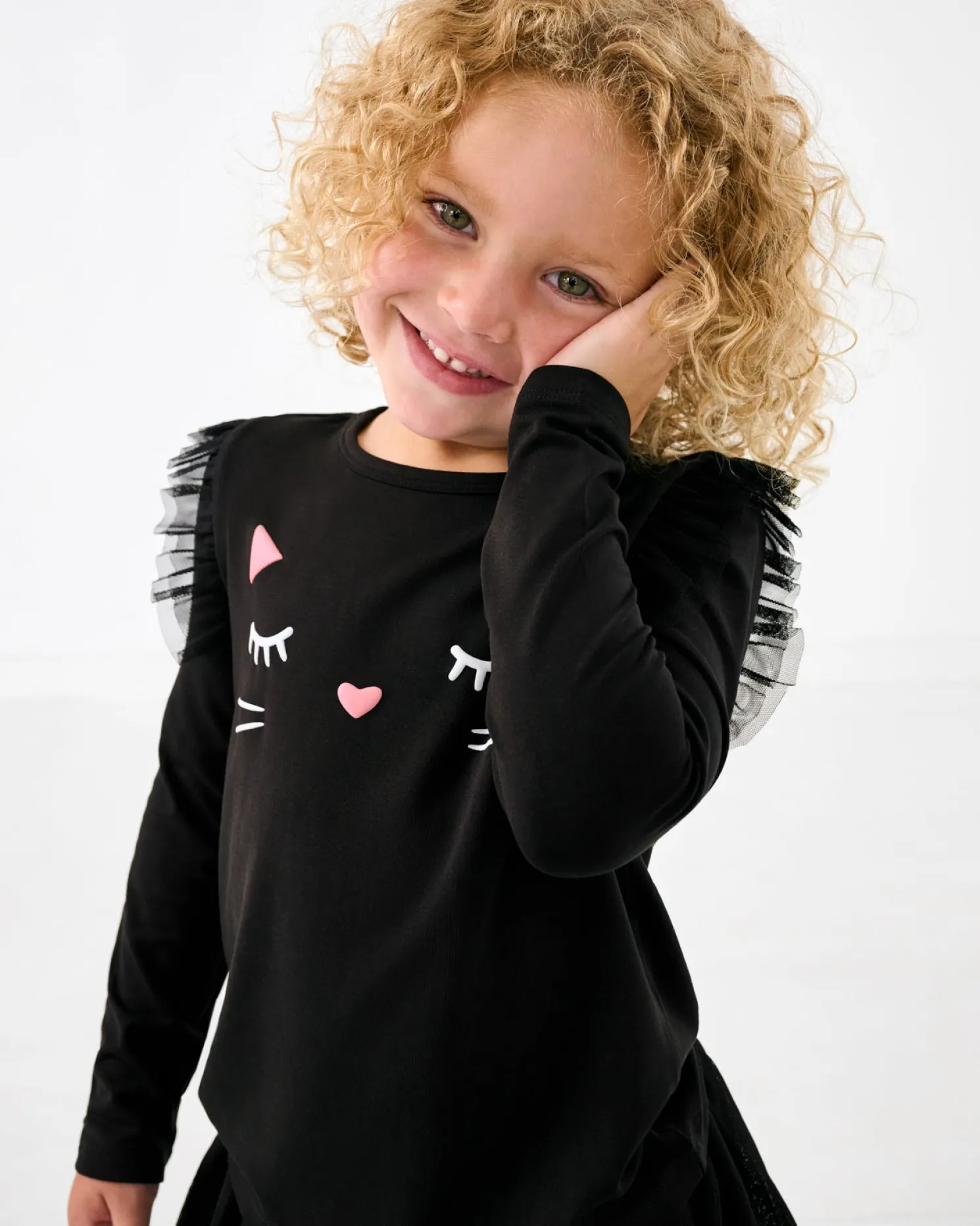 Black Cat Mesh Flutter Tee