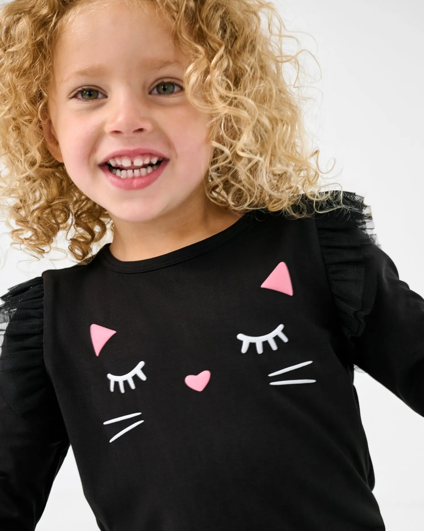 Black Cat Mesh Flutter Tee