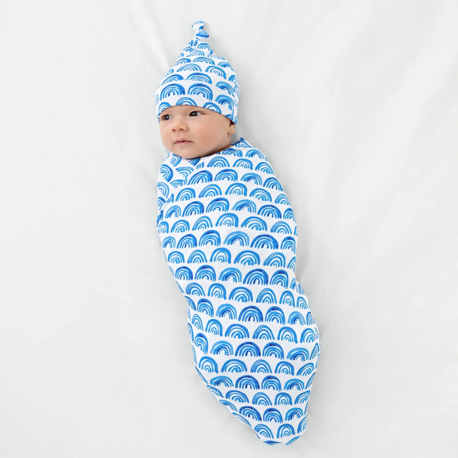 Blue Rainbows Swaddle & Hat Set