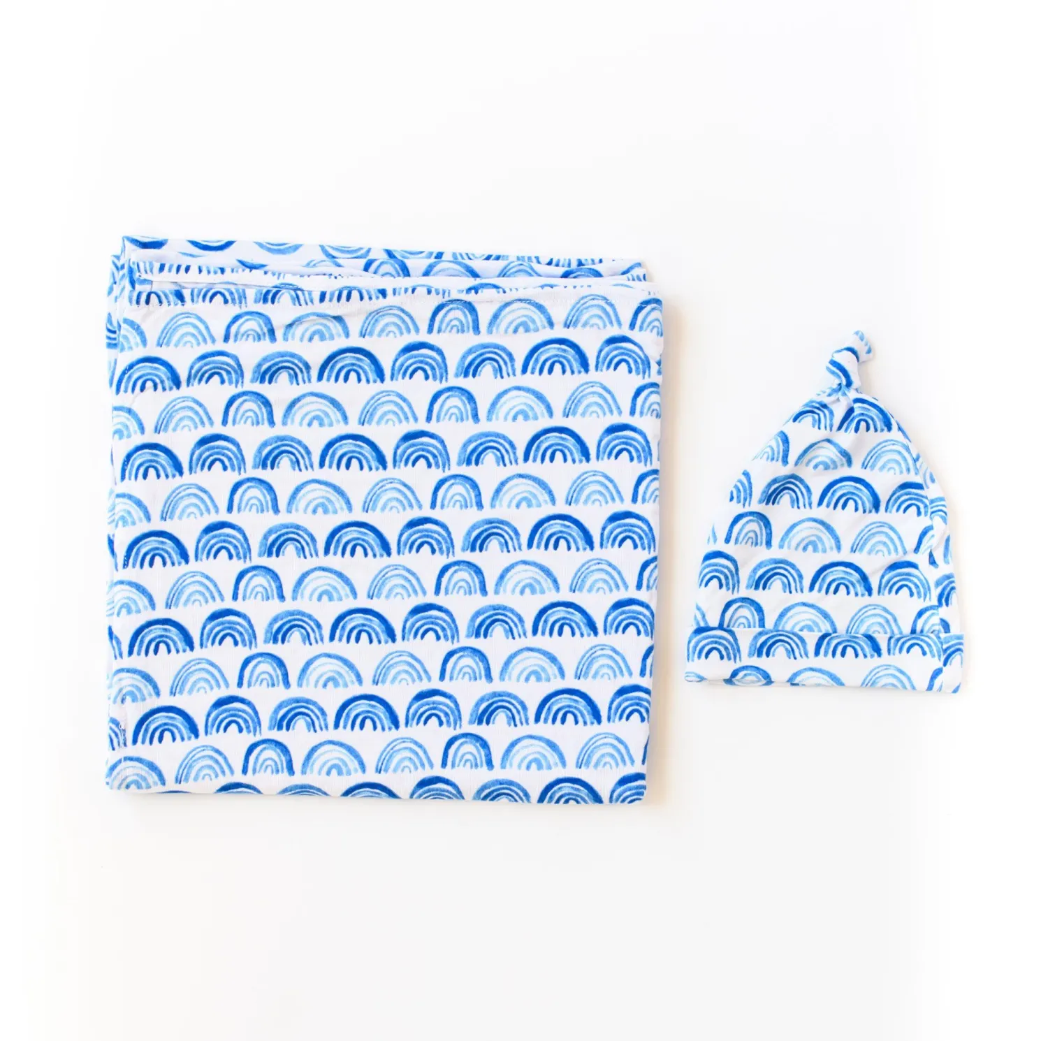 Blue Rainbows Swaddle & Hat Set