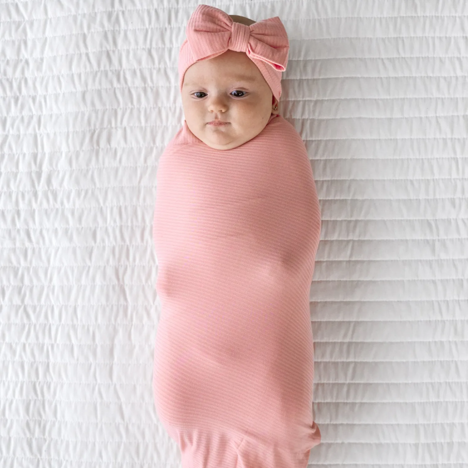 Bubblegum Ribbed Swaddle & Luxe Bow Headband Set