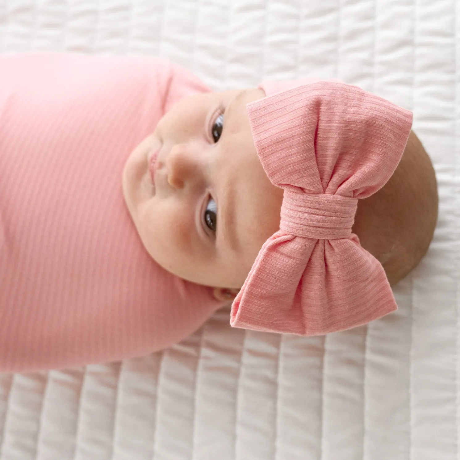 Bubblegum Ribbed Swaddle & Luxe Bow Headband Set
