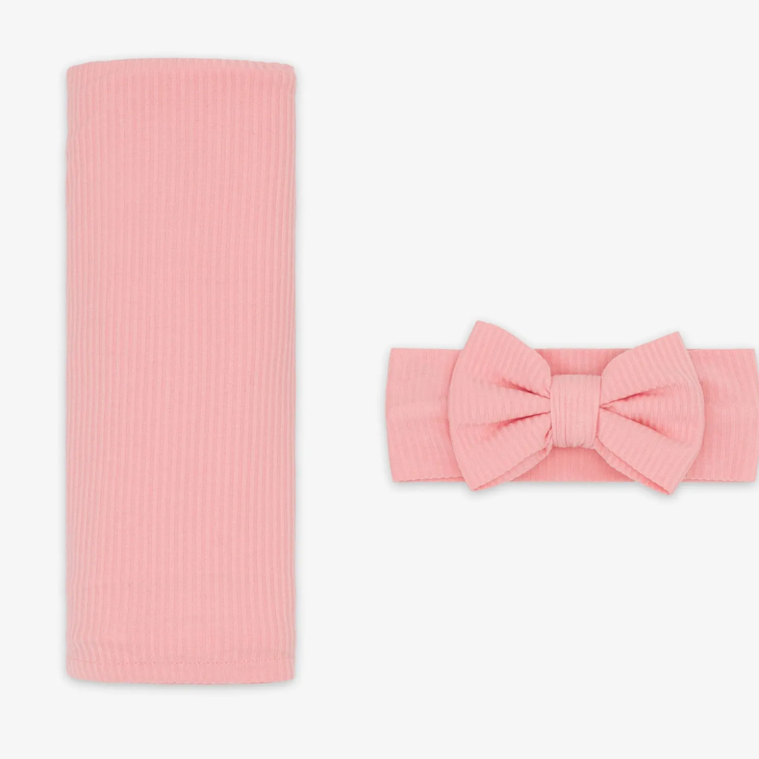 Bubblegum Ribbed Swaddle & Luxe Bow Headband Set