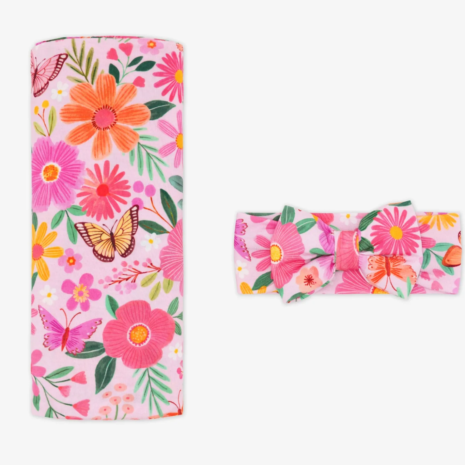 Butterfly Blooms Swaddle & Luxe Bow Headband Set