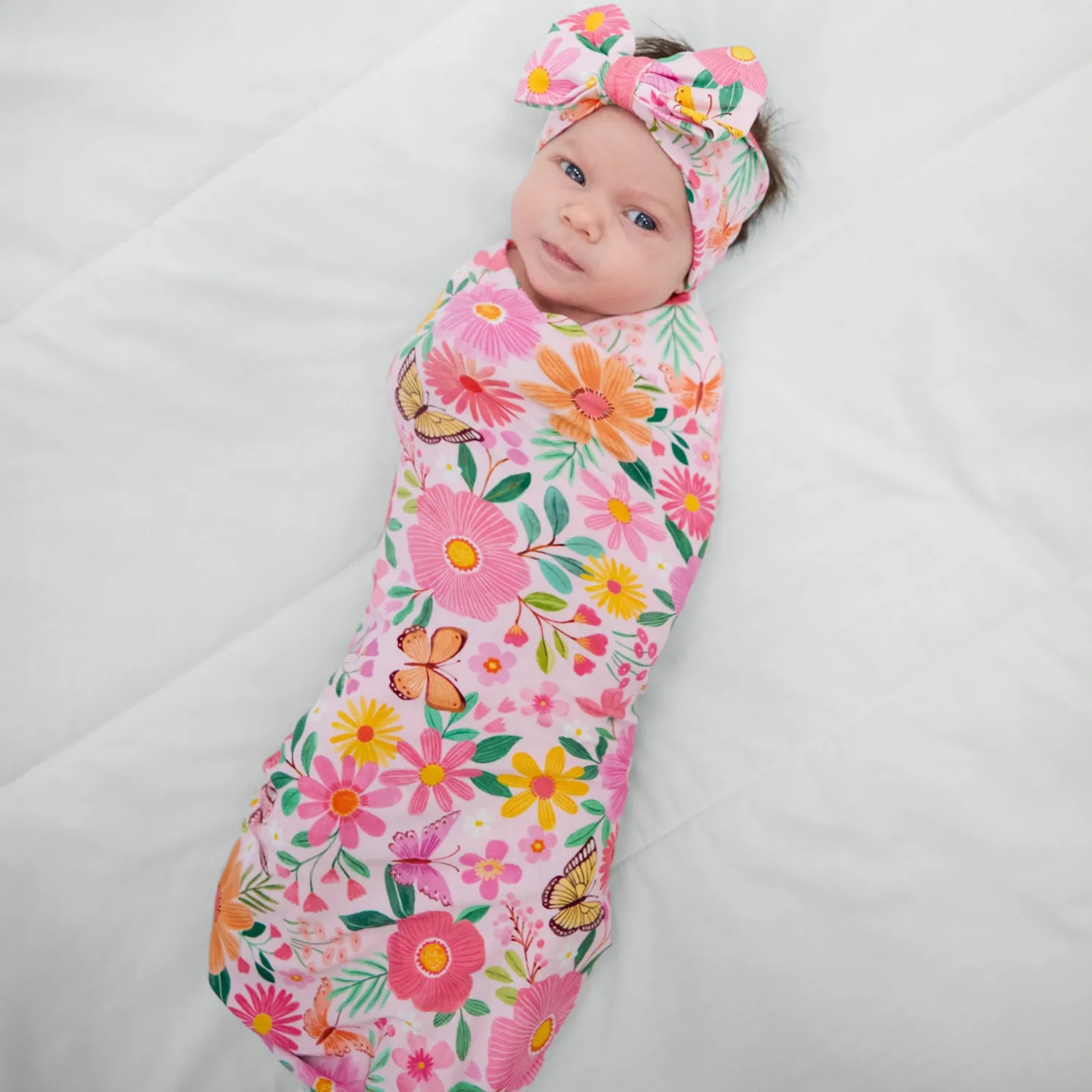 Butterfly Blooms Swaddle & Luxe Bow Headband Set
