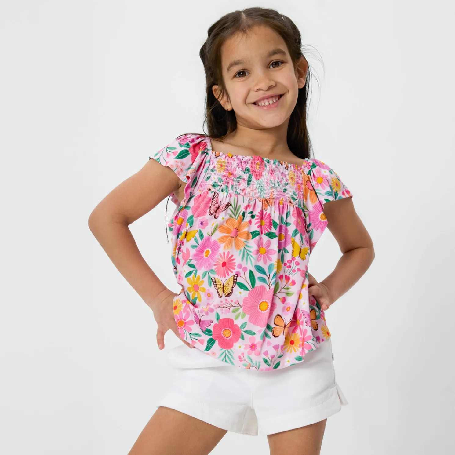 Butterfly Blooms Smocked Flutter Top