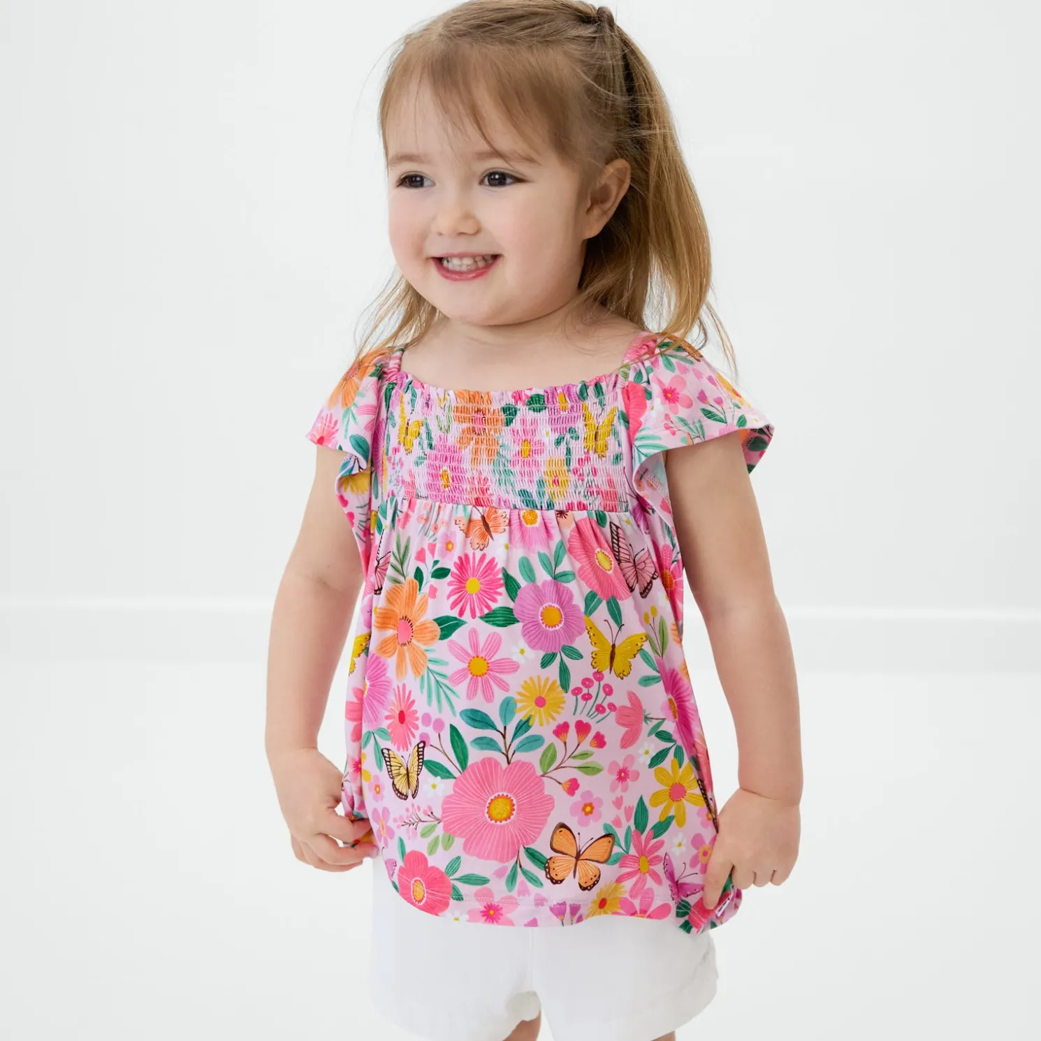 Butterfly Blooms Smocked Flutter Top