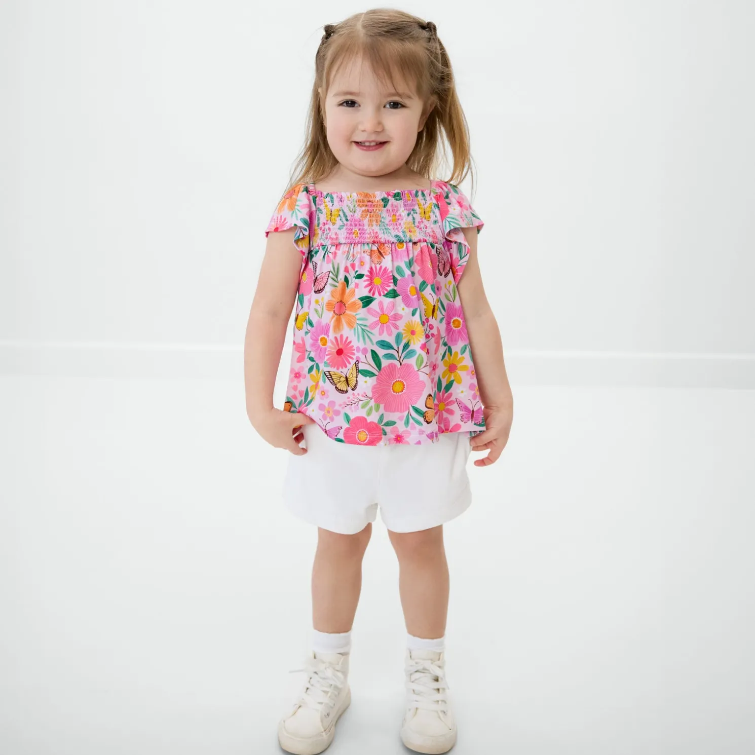 Butterfly Blooms Smocked Flutter Top