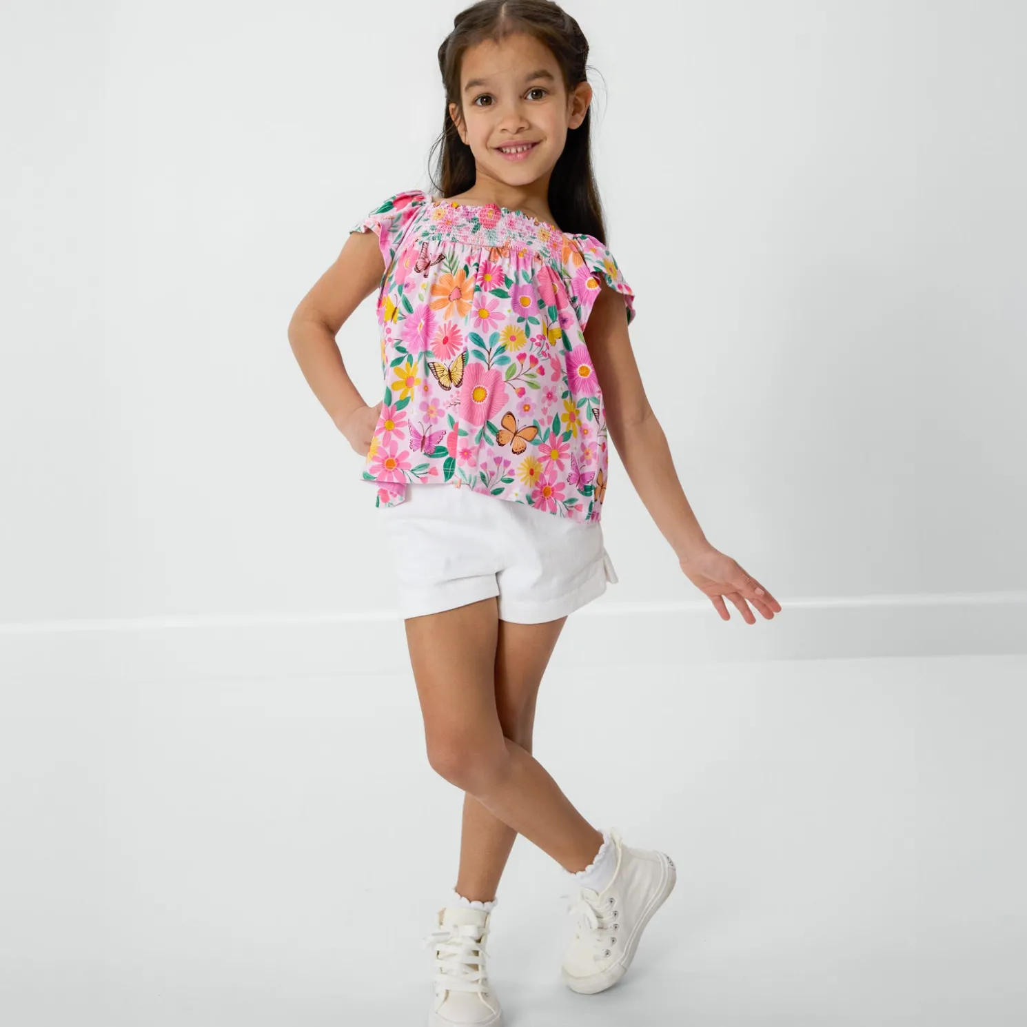Butterfly Blooms Smocked Flutter Top