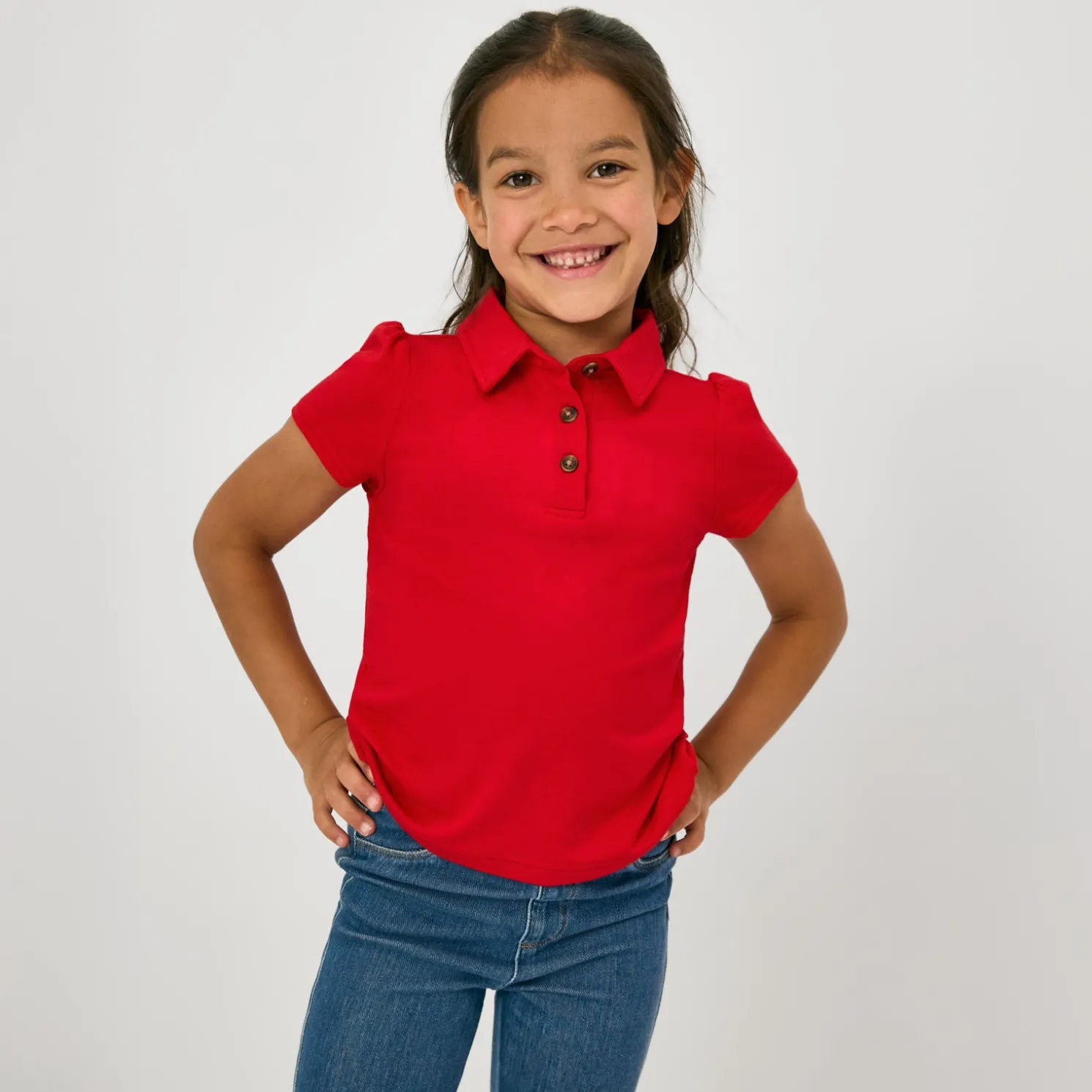 Candy Red Puff Sleeve Polo