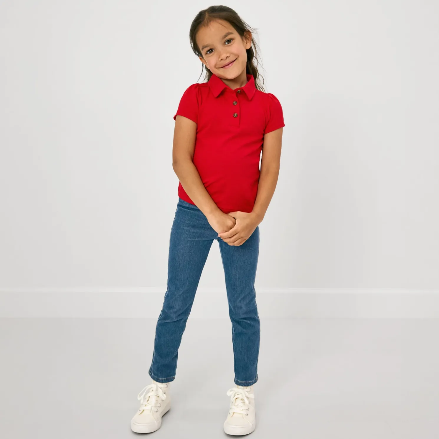 Candy Red Puff Sleeve Polo