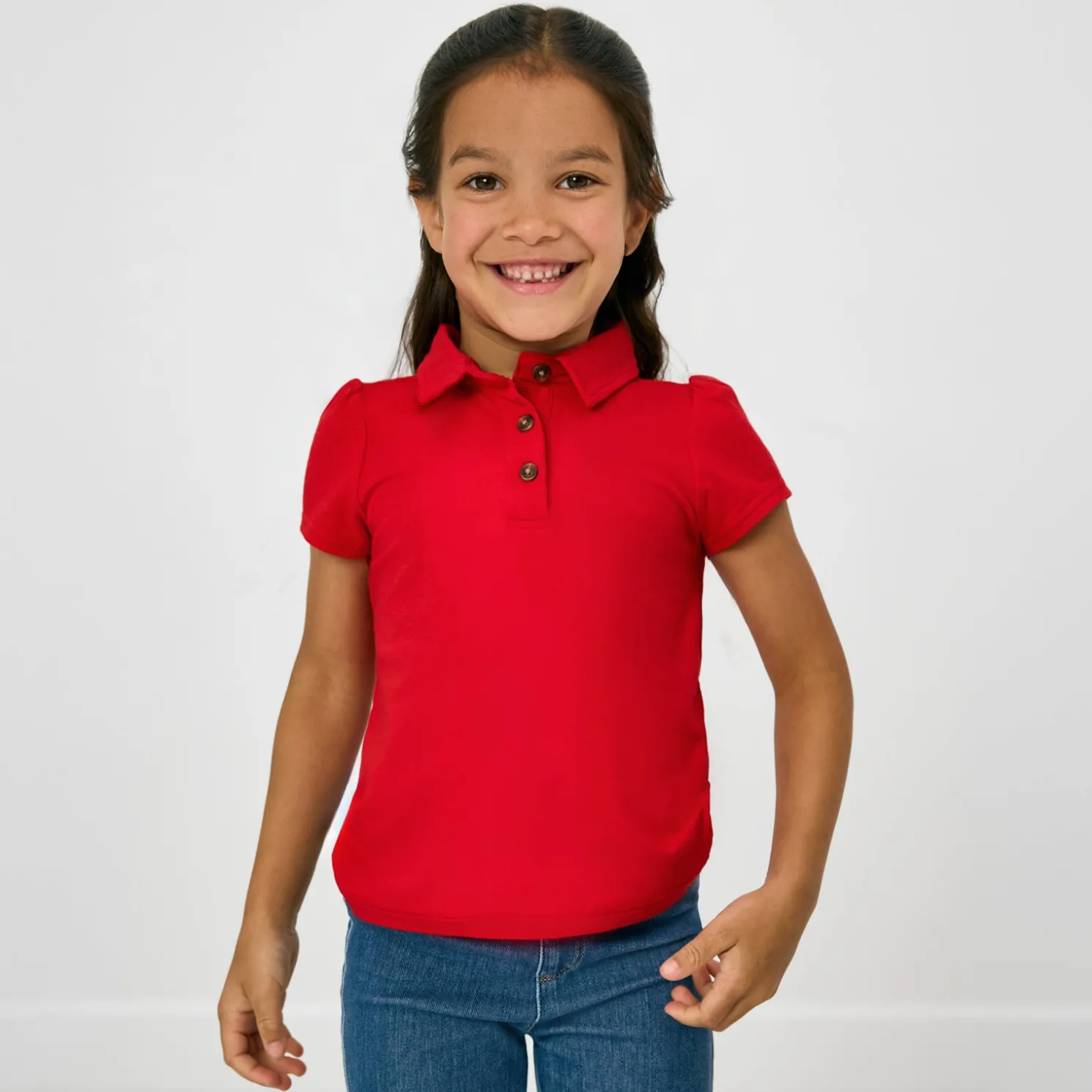 Candy Red Puff Sleeve Polo