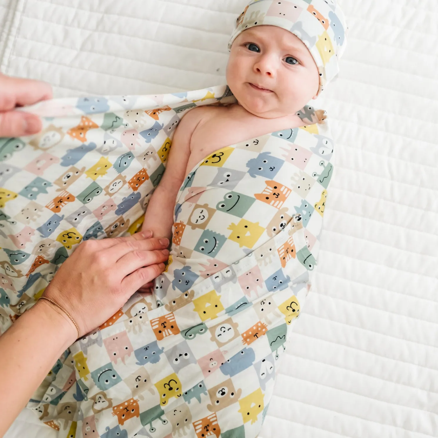 Check Mates Swaddle & Hat Set