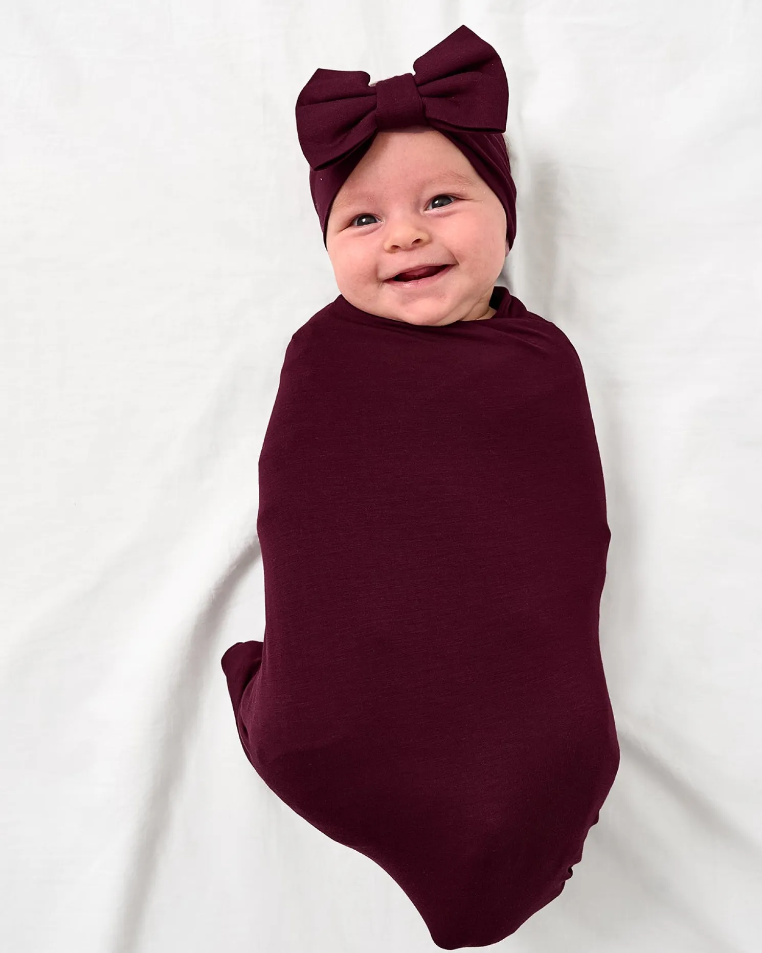 Classic Burgundy Swaddle & Luxe Bow Headband Set