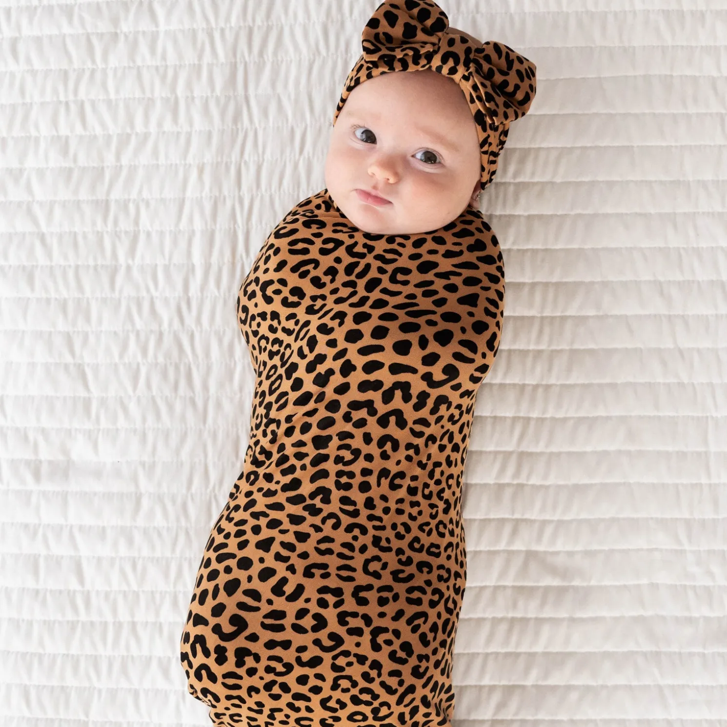 Classic Leopard Swaddle & Luxe Bow Headband Set