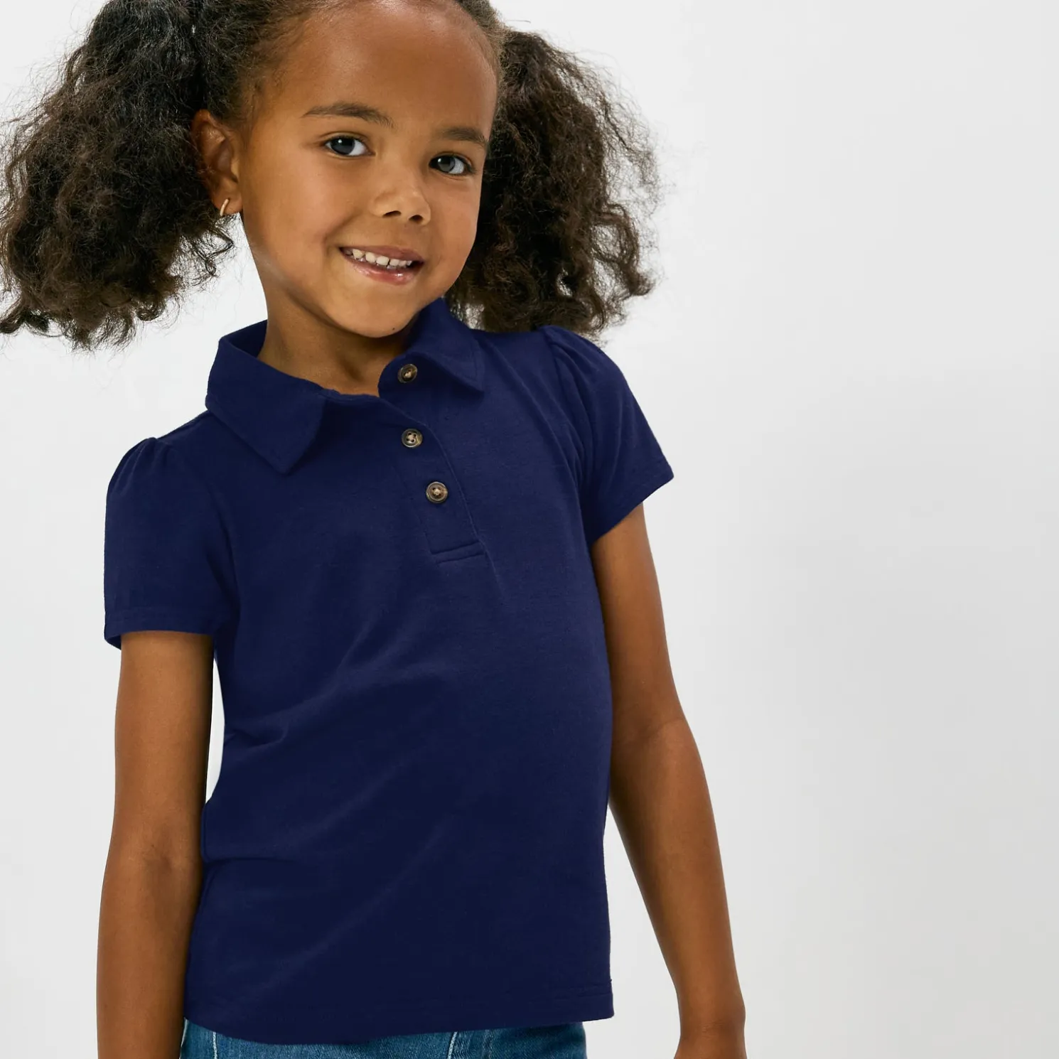 Classic Navy Puff Sleeve Polo