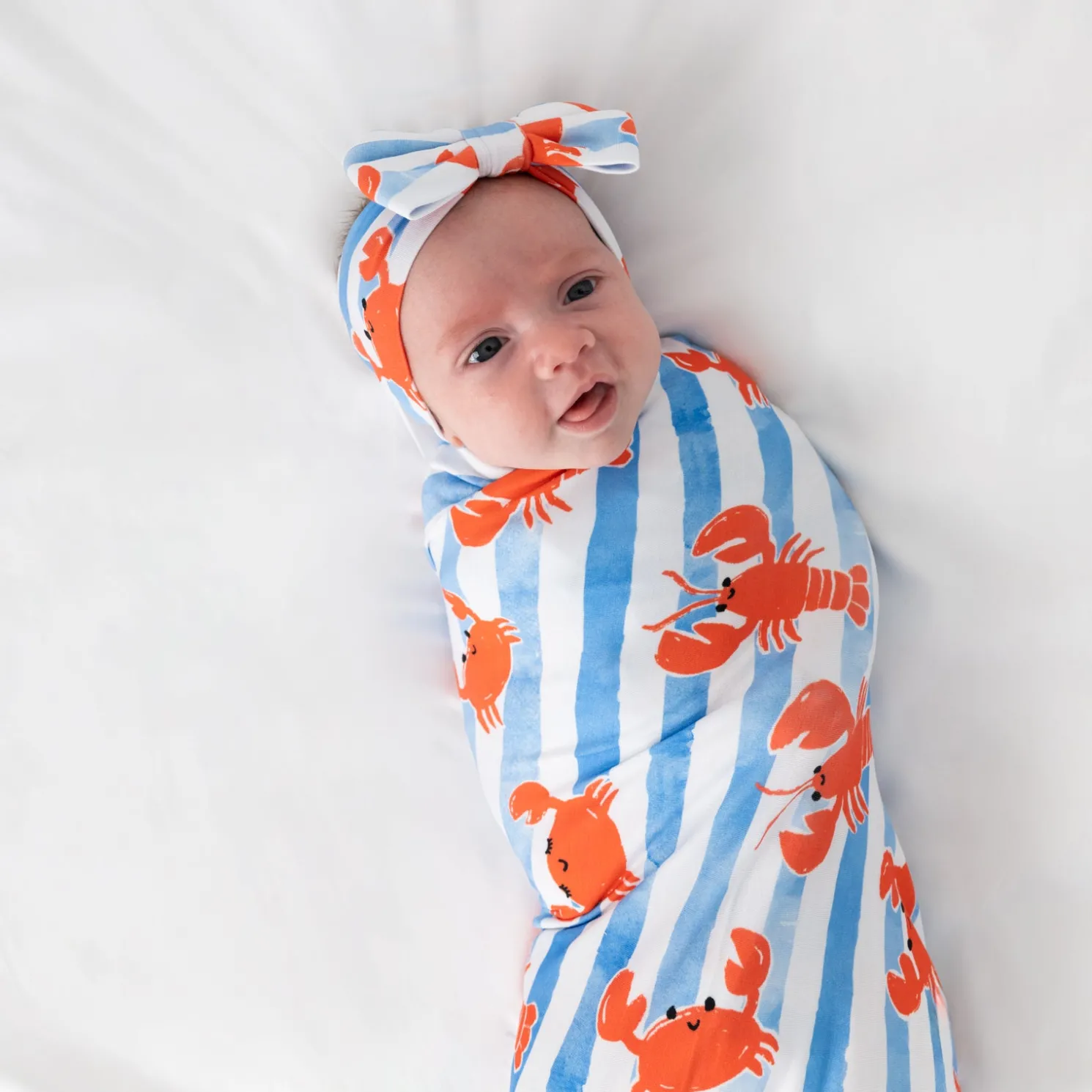Crustacean Crew Swaddle & Luxe Bow Headband Set