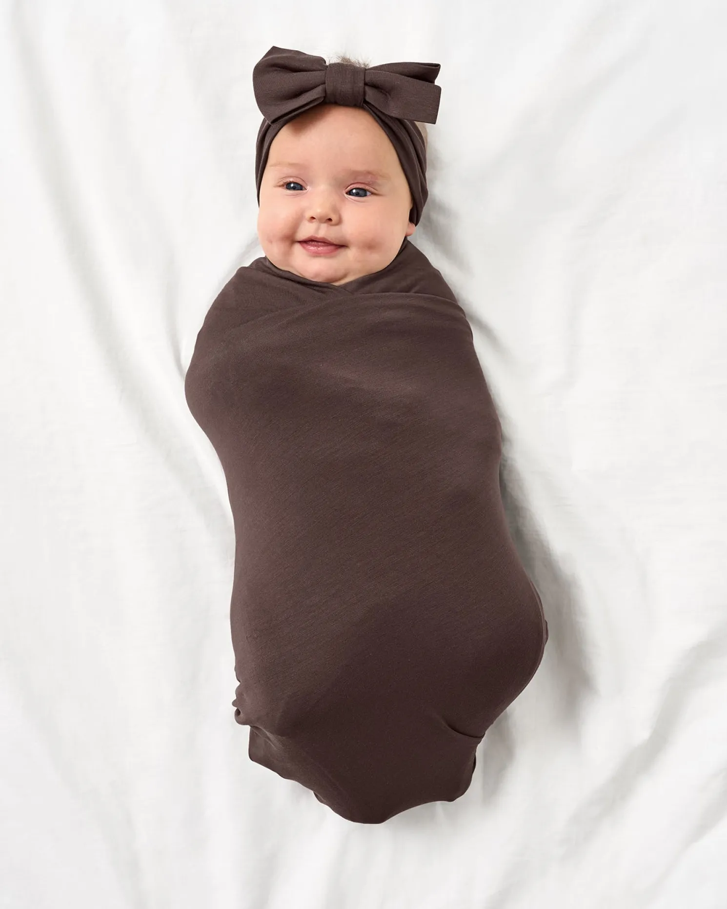 Dark Chocolate Swaddle & Luxe Bow Headband Set