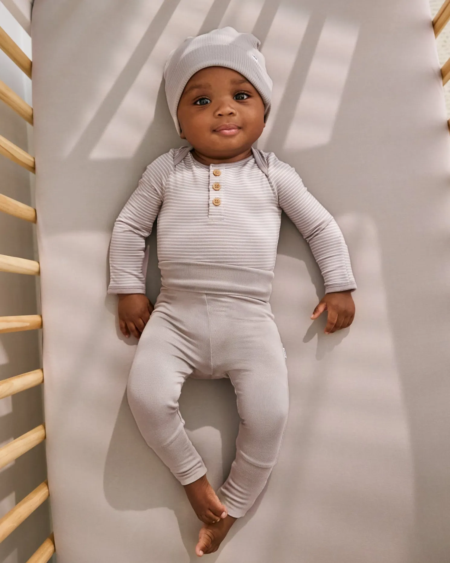 Dove Gray Stripe Henley Bodysuit