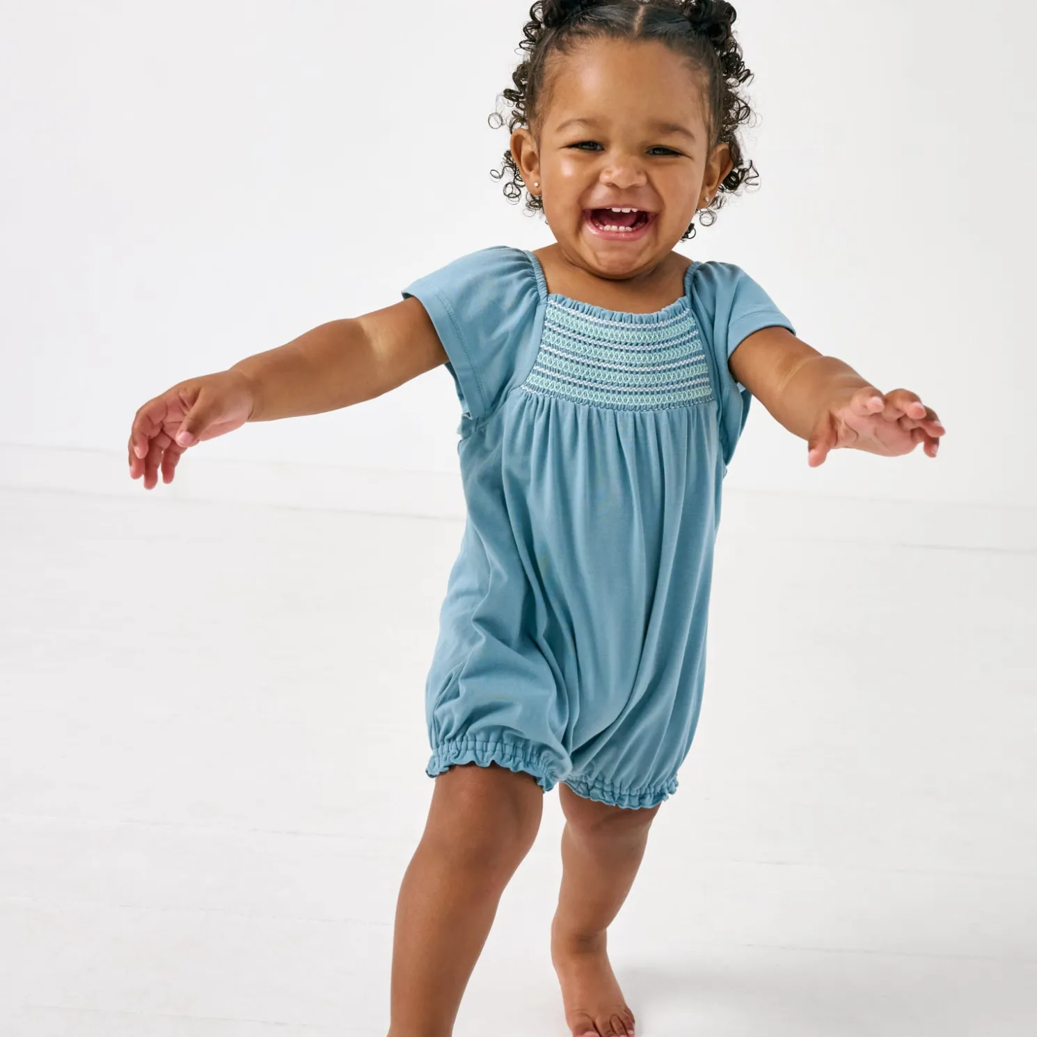 Dusk Blue Smocked Flutter Romper