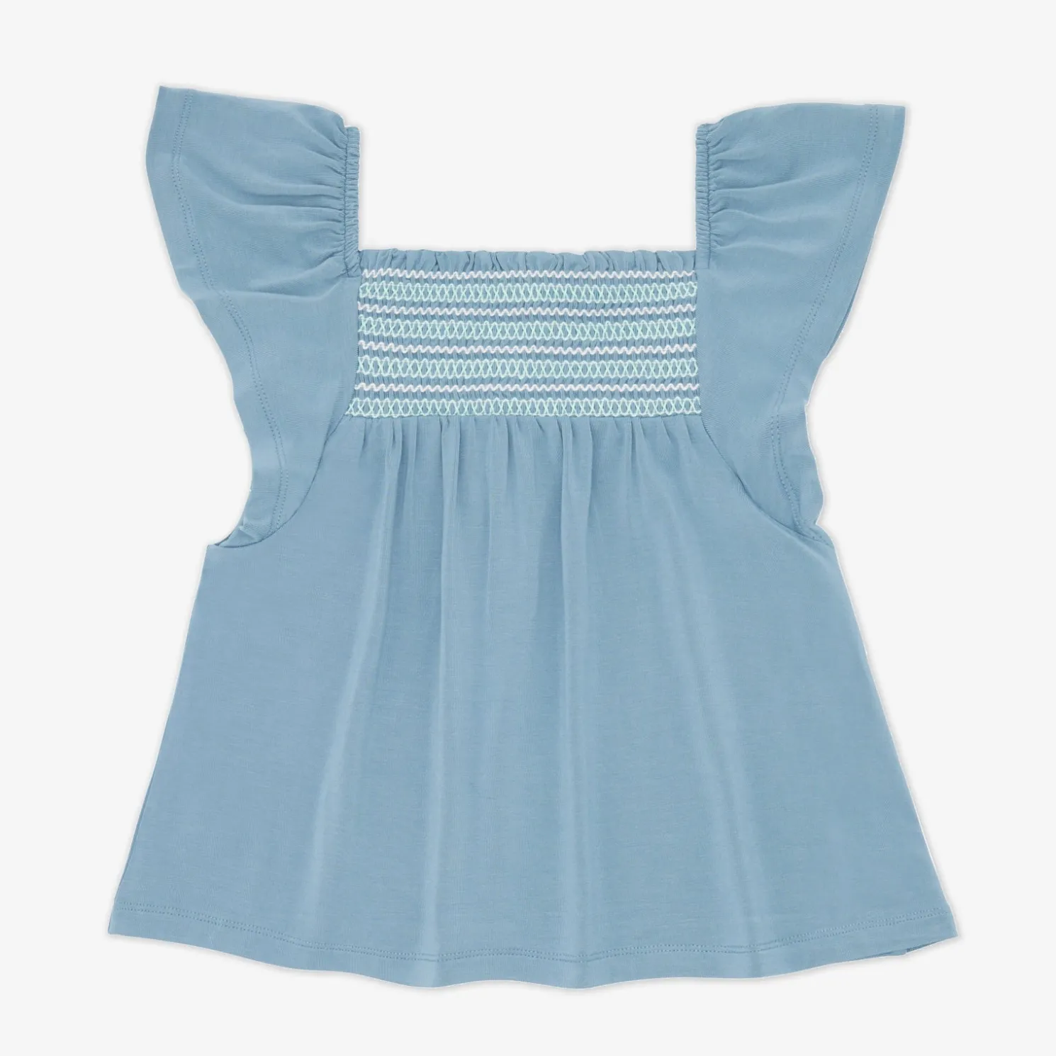 Dusk Blue Smocked Flutter Top