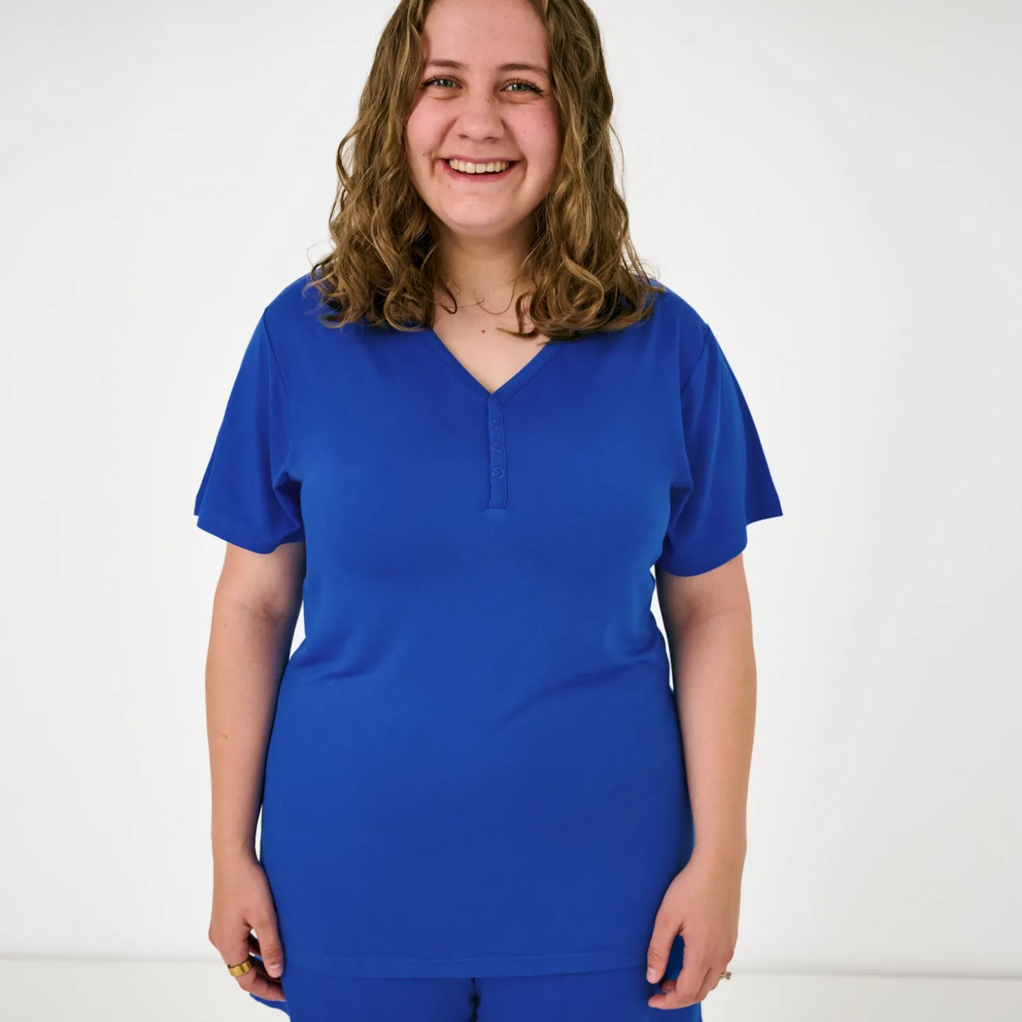 Electric Blue Women's Short Sleeve Pajama Top