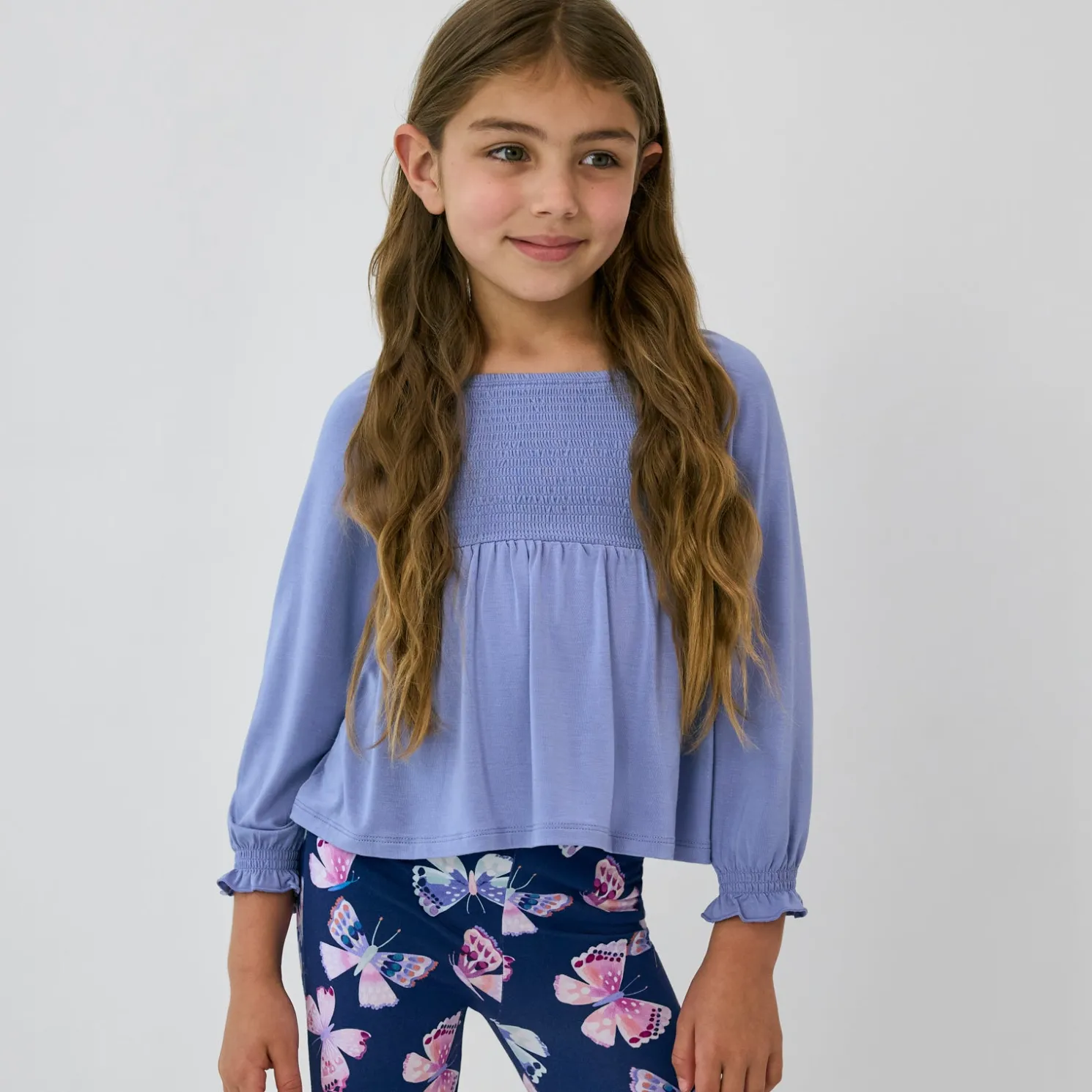 Faded Violet Smocked Peasant Top
