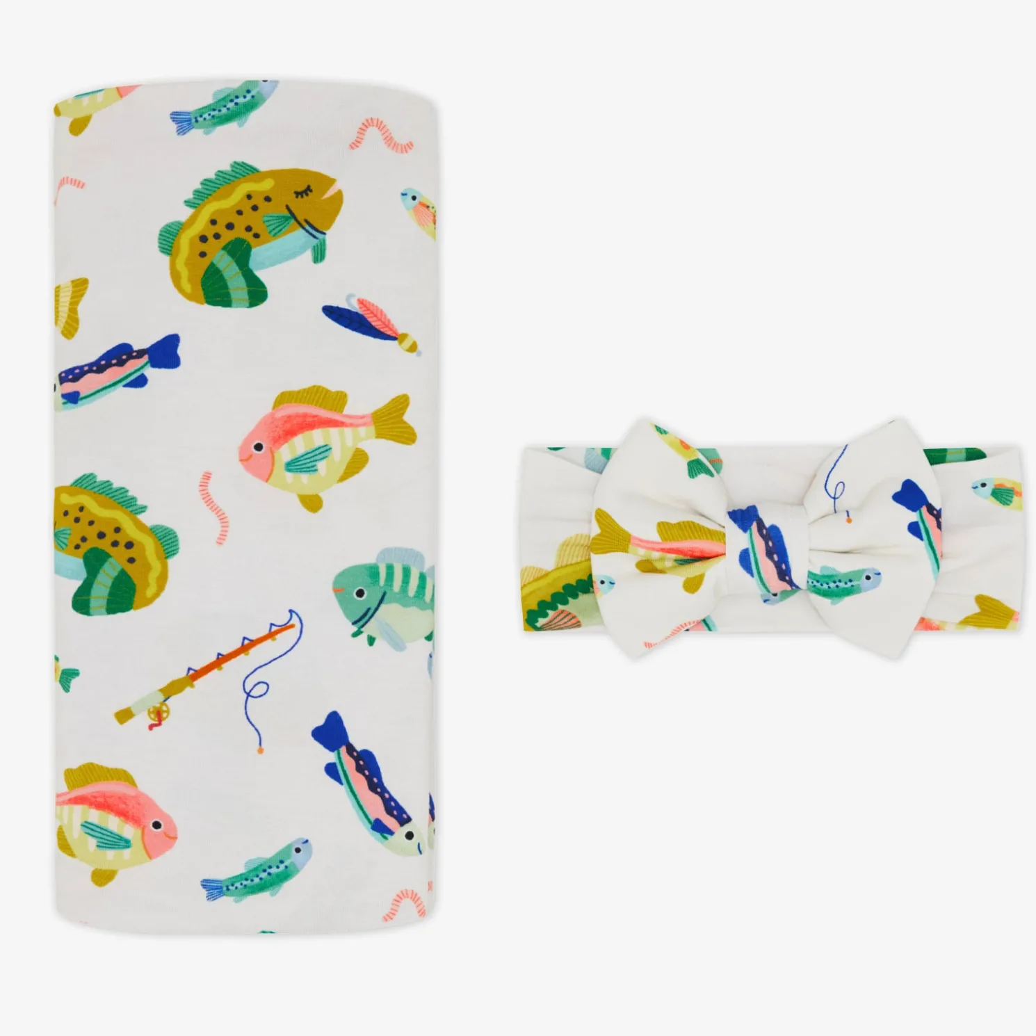 Gone Fishin' Swaddle & Luxe Bow Headband Set