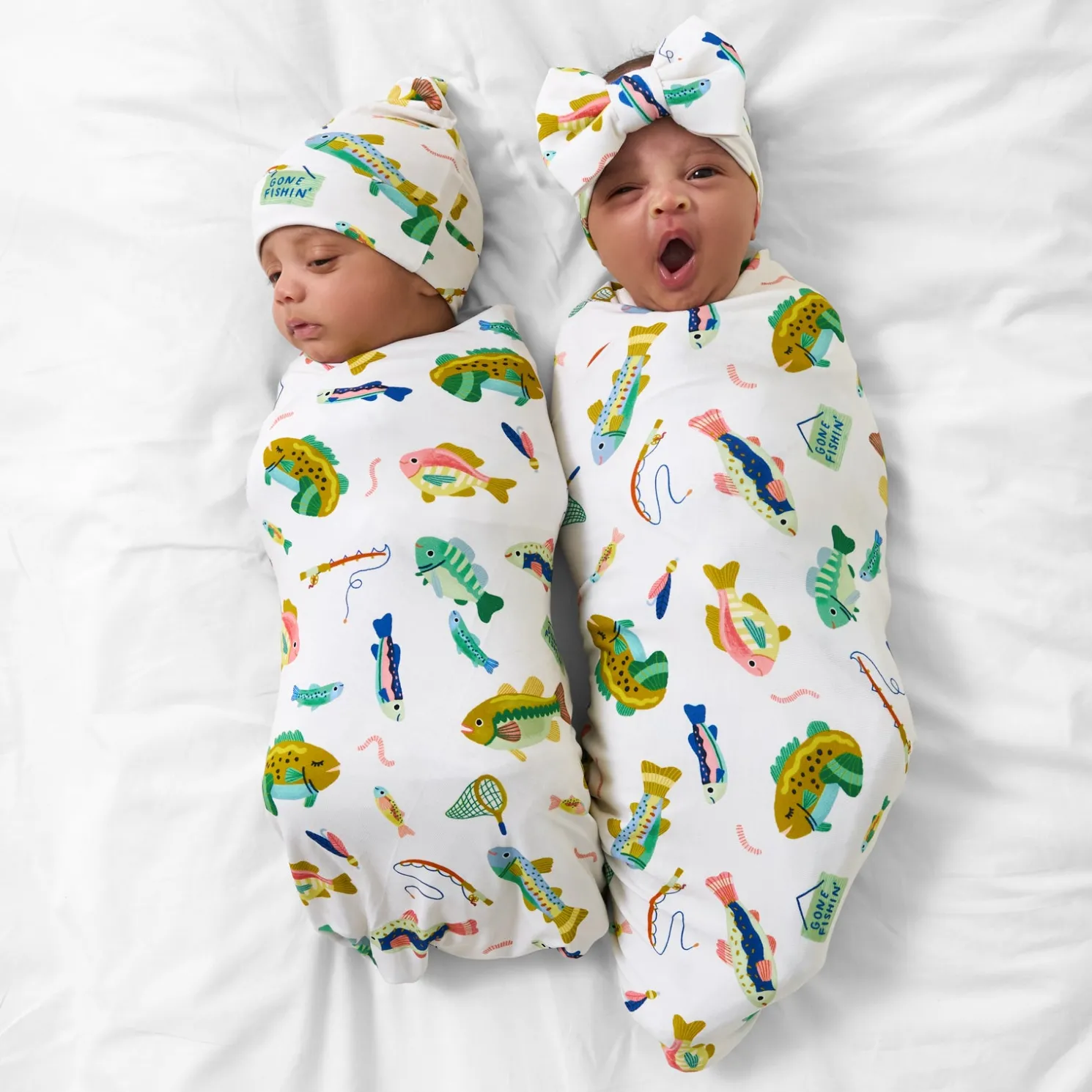 Gone Fishin' Swaddle & Luxe Bow Headband Set