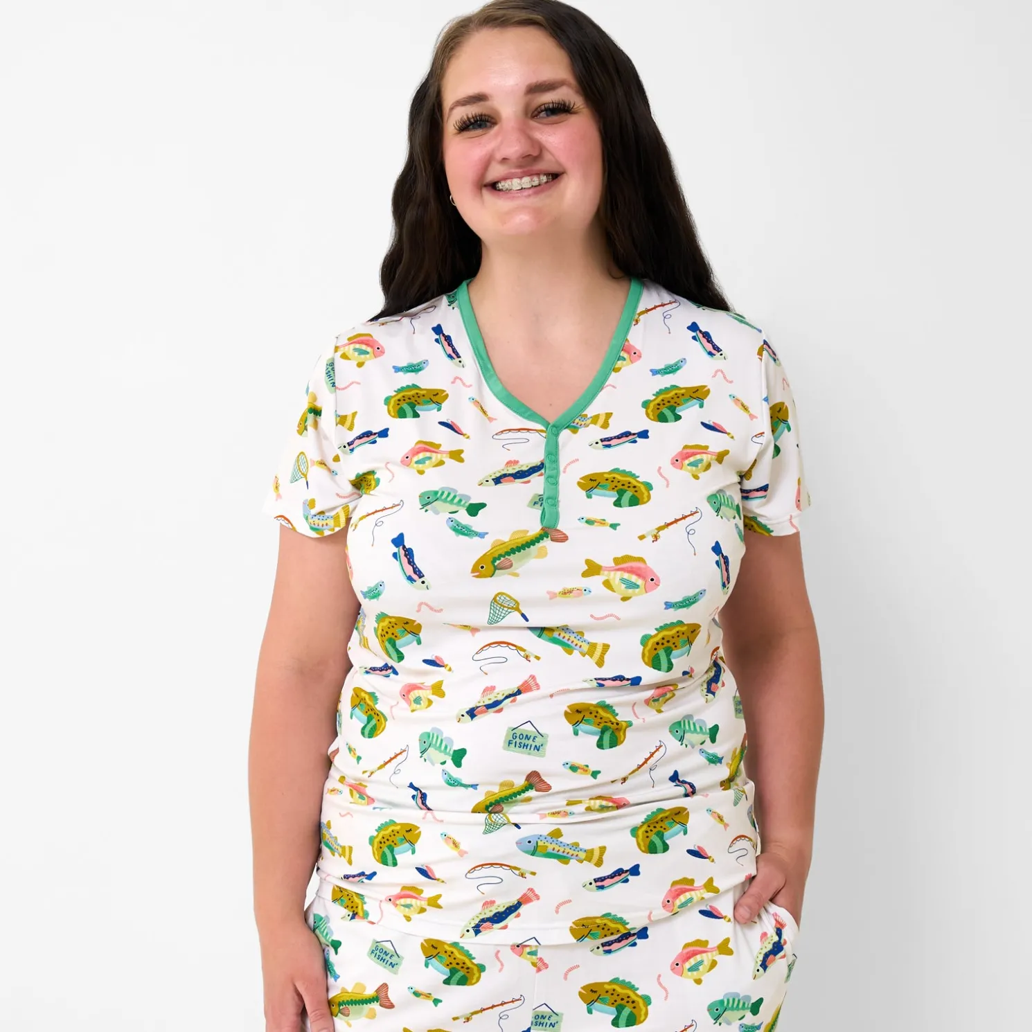 Gone Fishin' Women's Short Sleeve Pajama Top