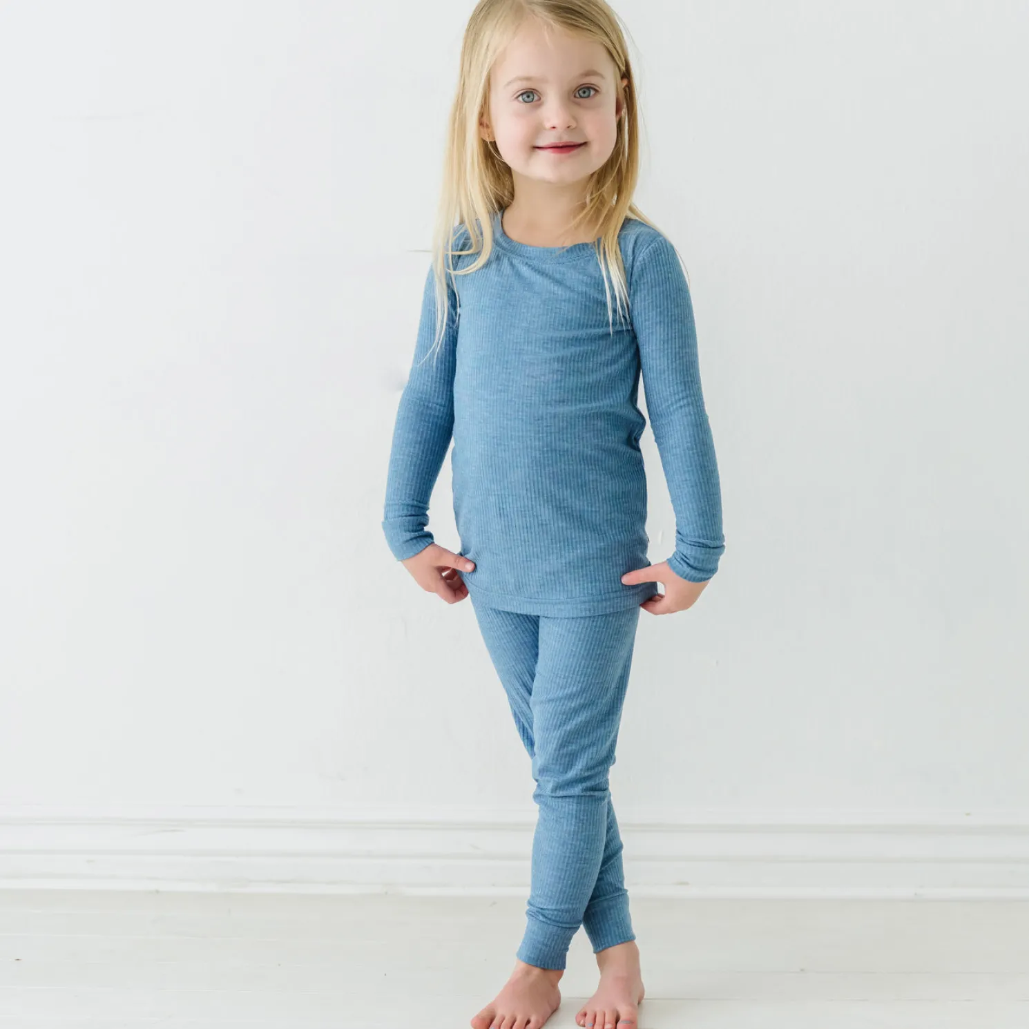 Heather Blue Two-Piece Ribbed Pajama Set