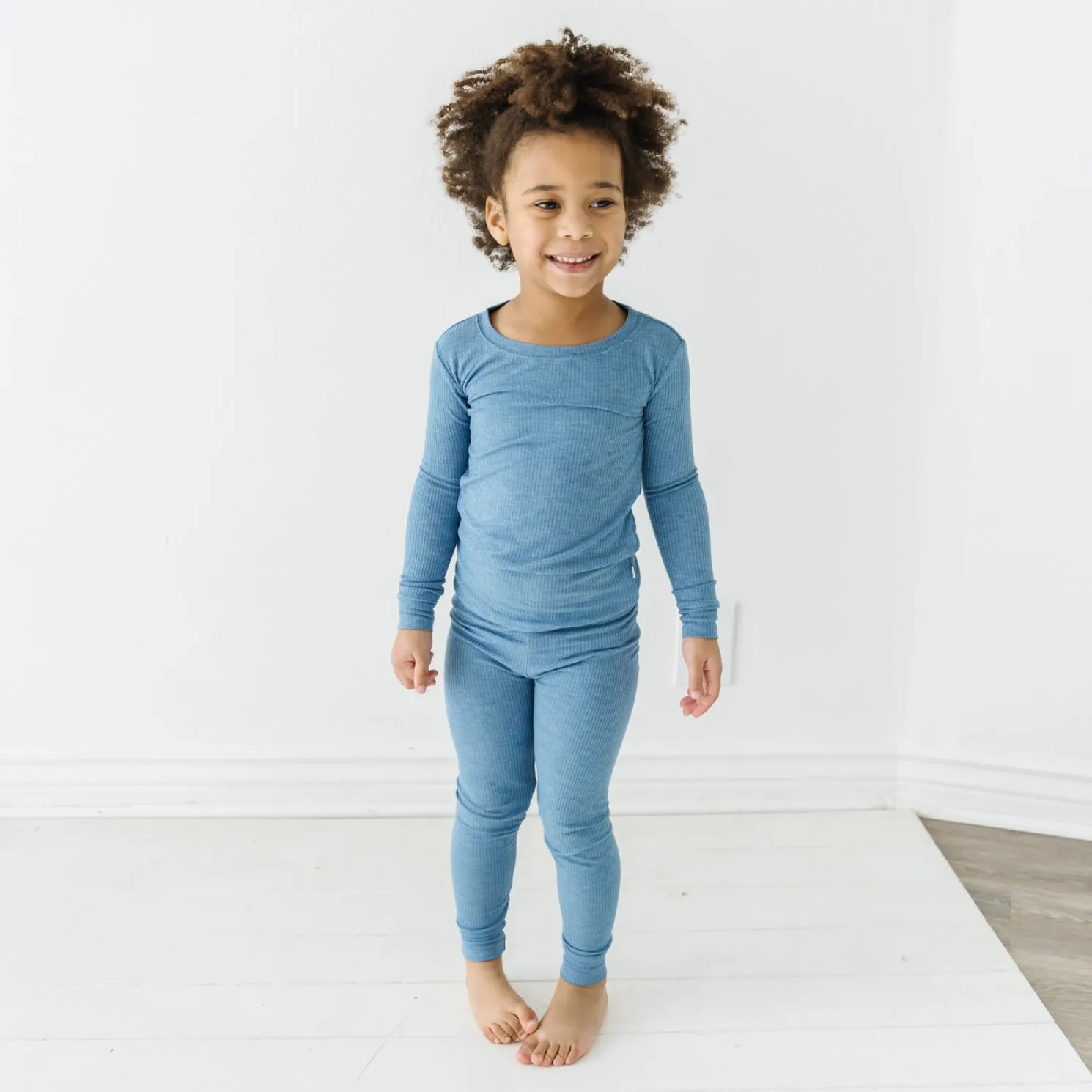 Heather Blue Two-Piece Ribbed Pajama Set