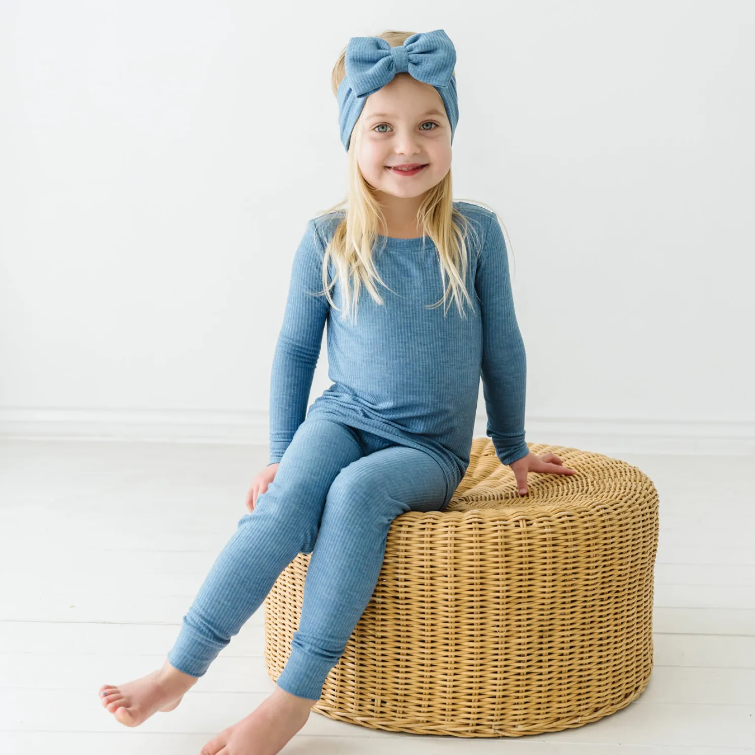 Heather Blue Two-Piece Ribbed Pajama Set