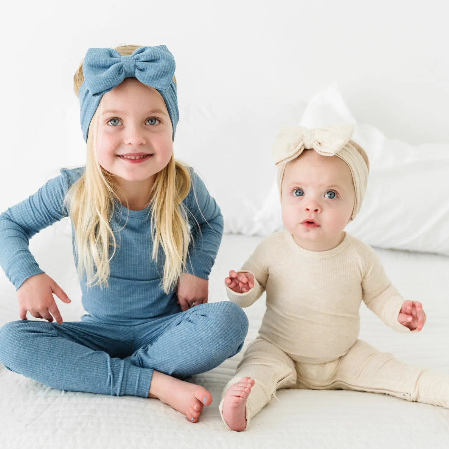 Heather Blue Two-Piece Ribbed Pajama Set