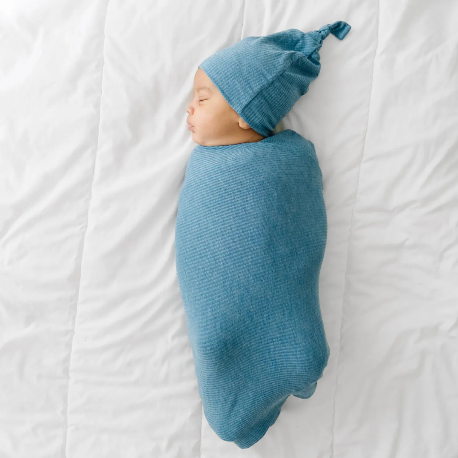Heather Blue Ribbed Swaddle & Hat Set
