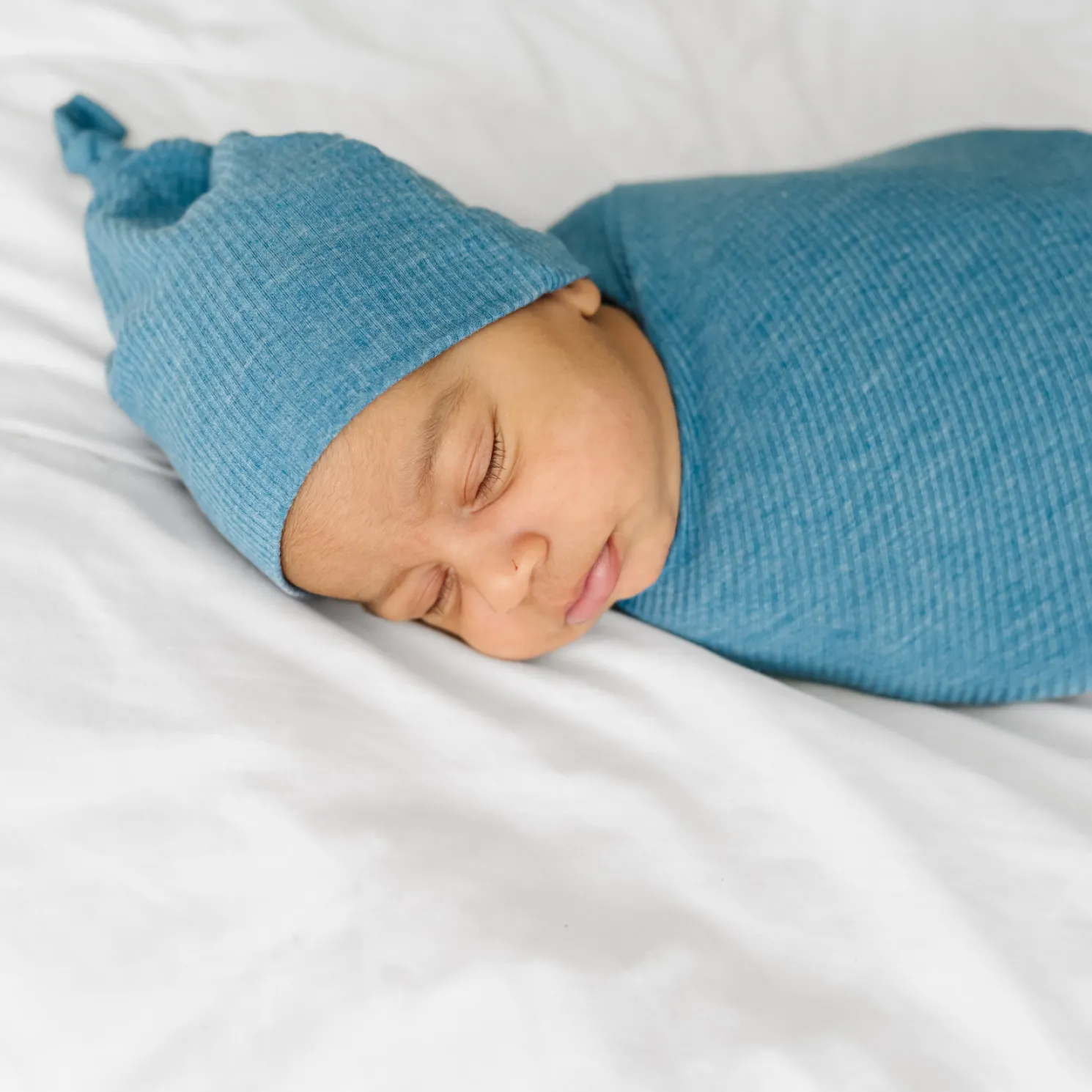 Heather Blue Ribbed Swaddle & Hat Set
