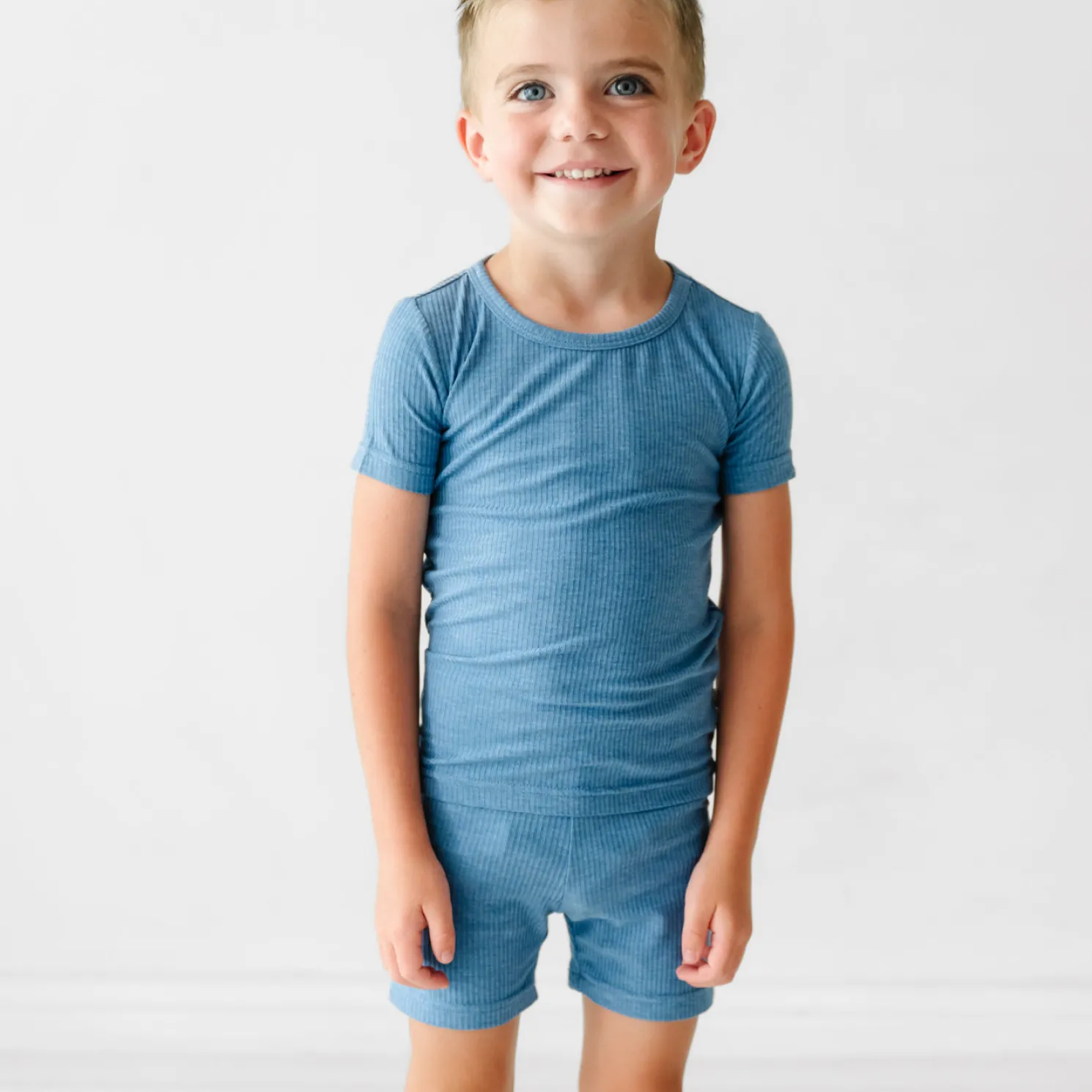 Heather Blue Two-Piece Ribbed Pajama Set