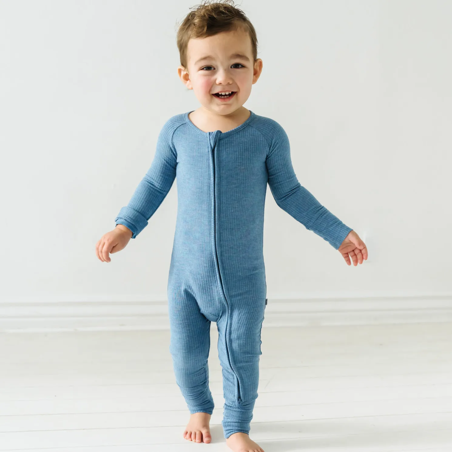 Heather Blue Ribbed Zippy