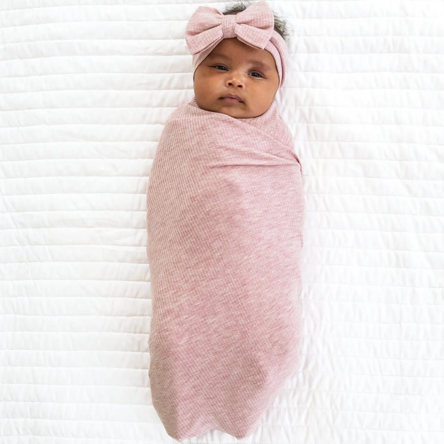 Heather Mauve Ribbed Swaddle & Luxe Bow Headband Set