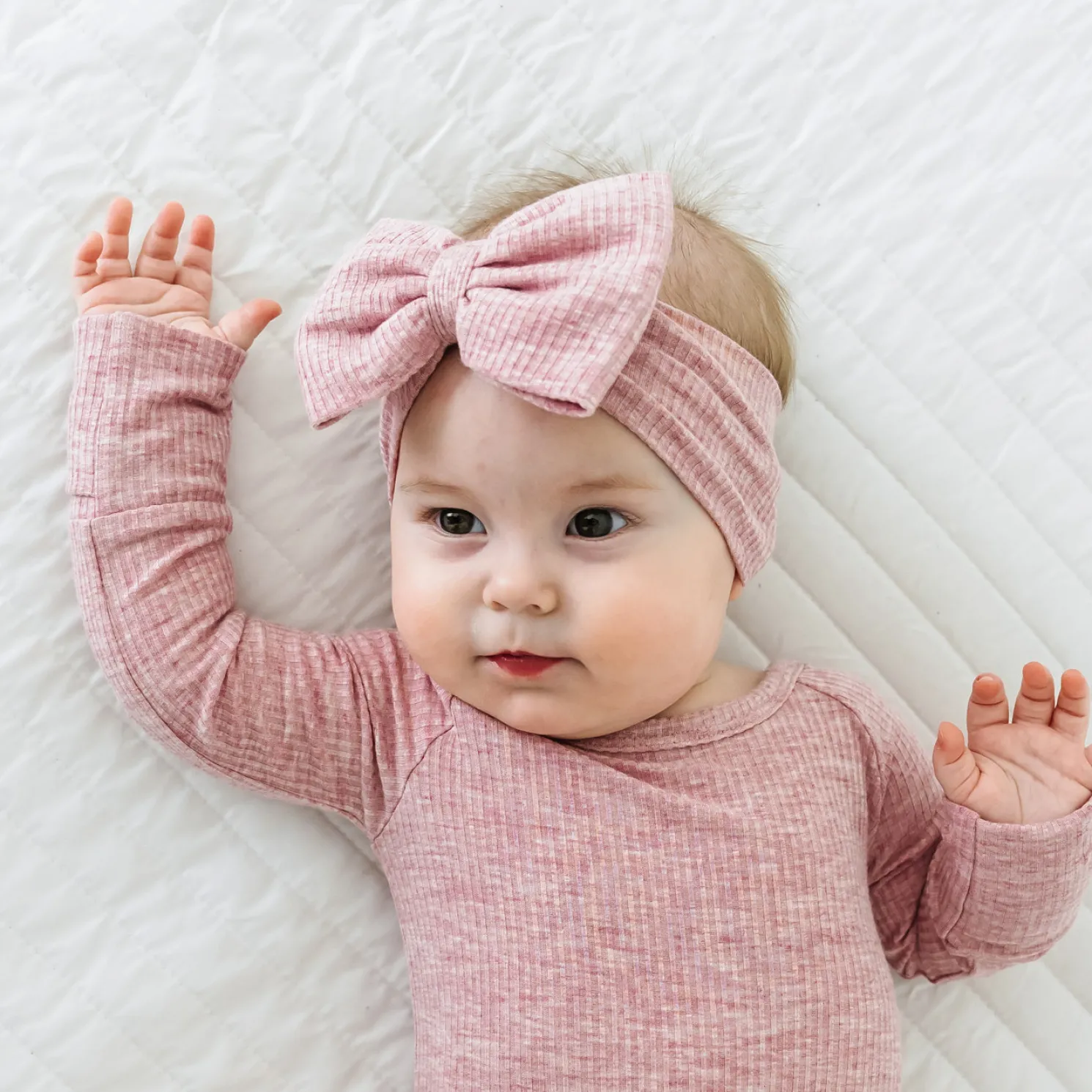 Heather Mauve Ribbed Luxe Bow Headband