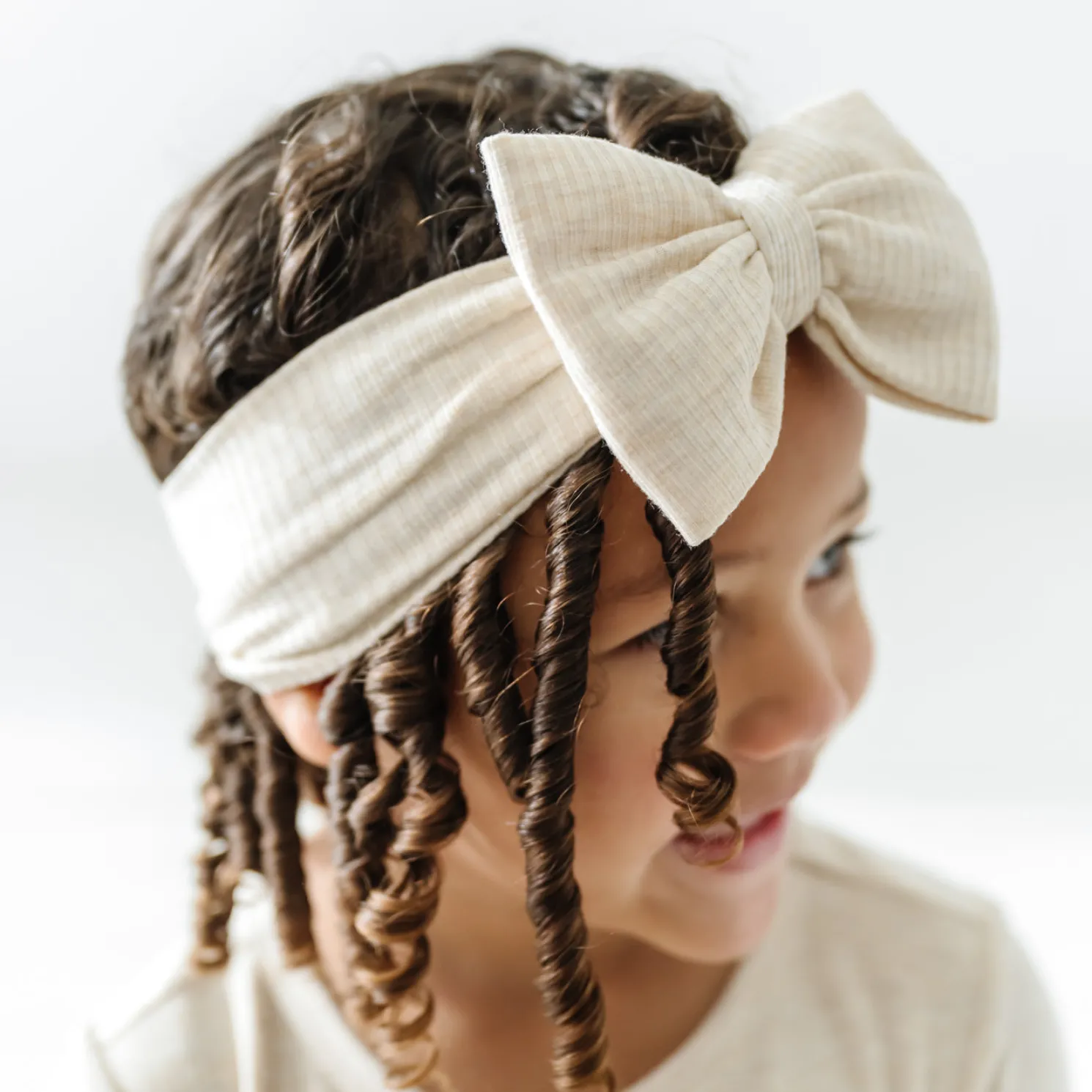 Heather Oatmeal Ribbed Luxe Bow Headband