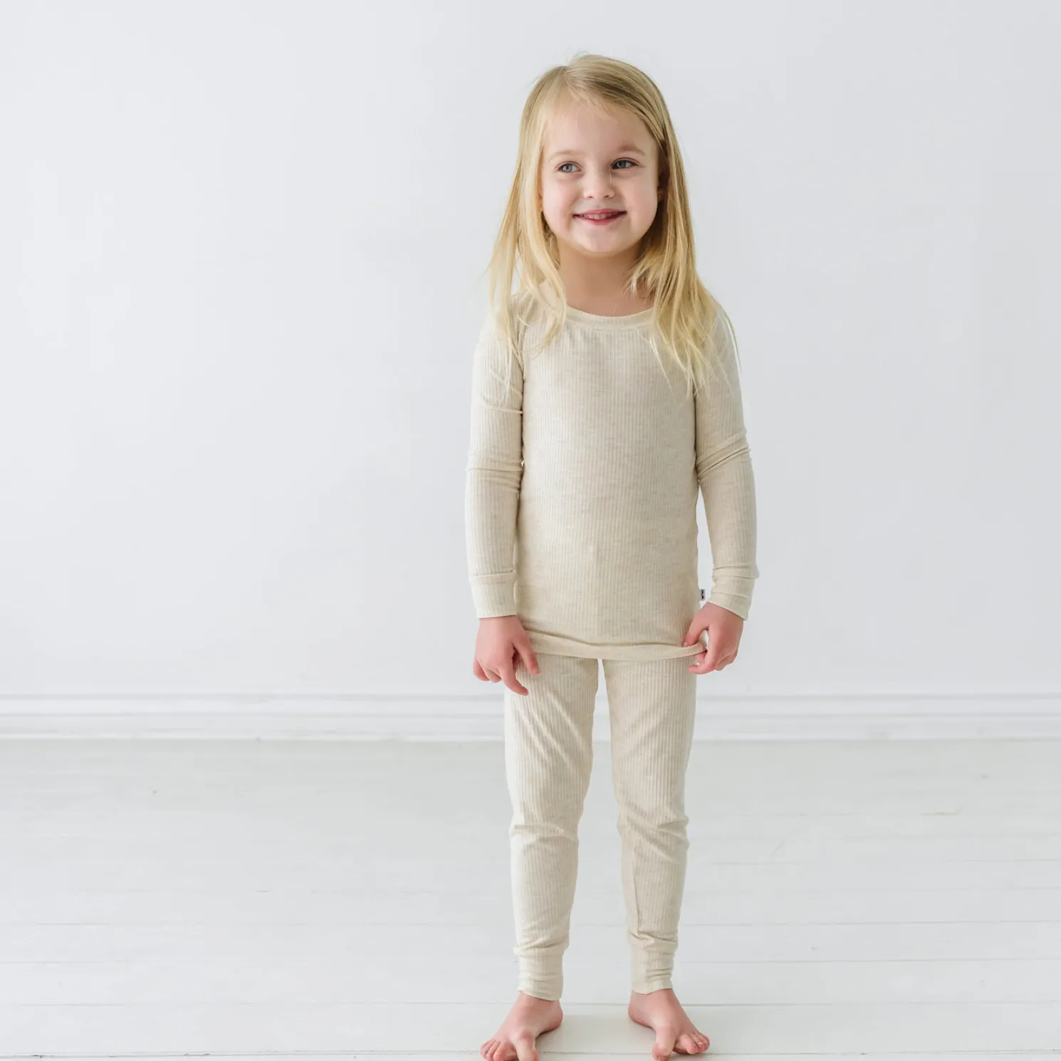 Heather Oatmeal Two-Piece Ribbed Pajama Set