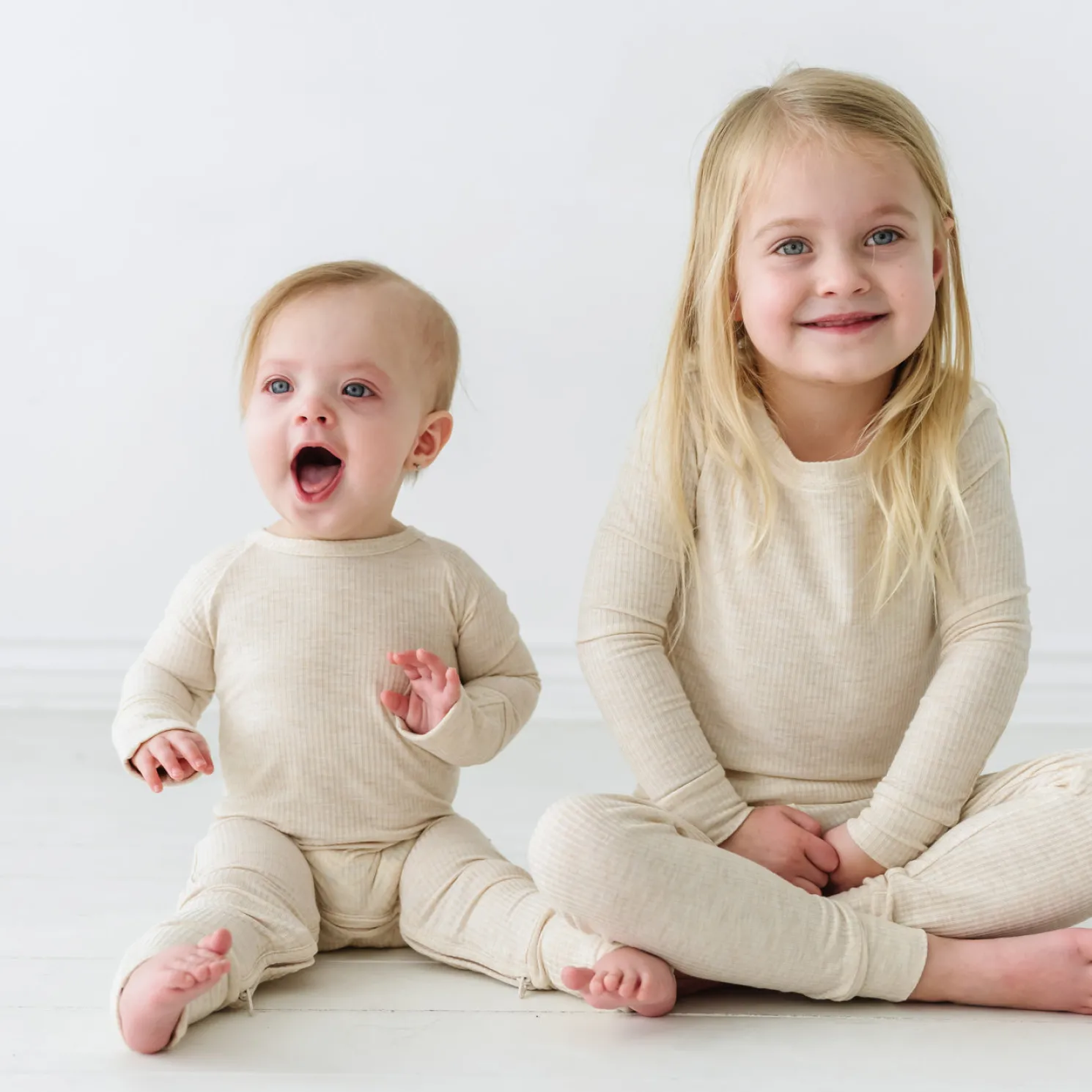 Heather Oatmeal Two-Piece Ribbed Pajama Set