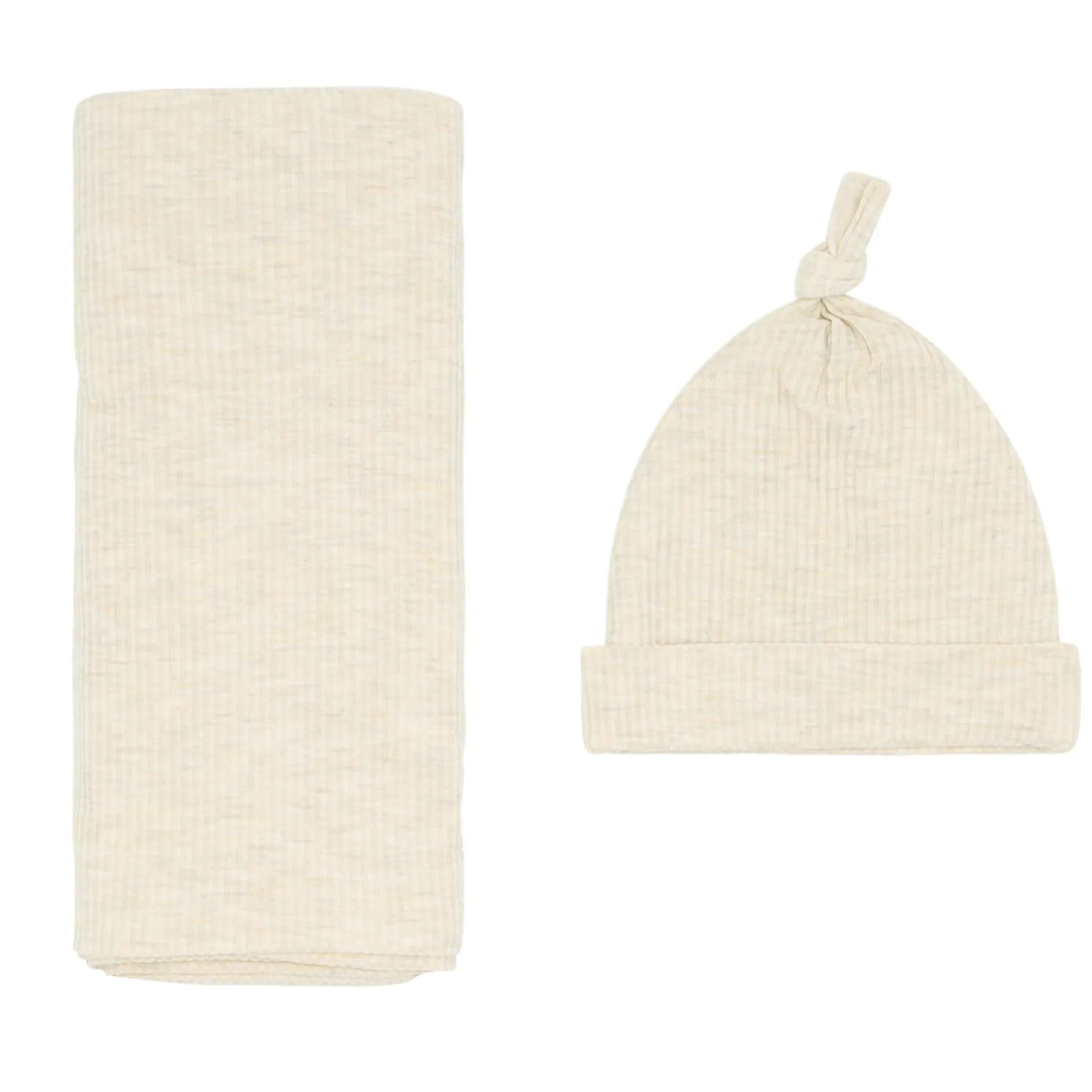 Heather Oatmeal Ribbed Swaddle & Hat Set