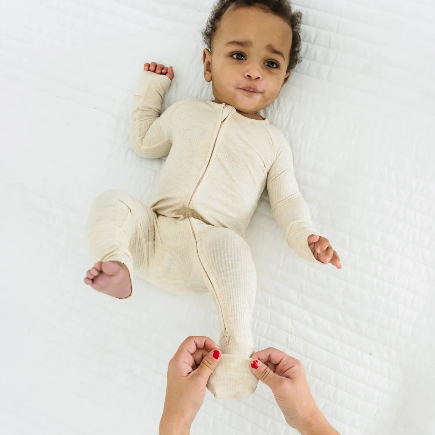 Heather Oatmeal Ribbed Zippy