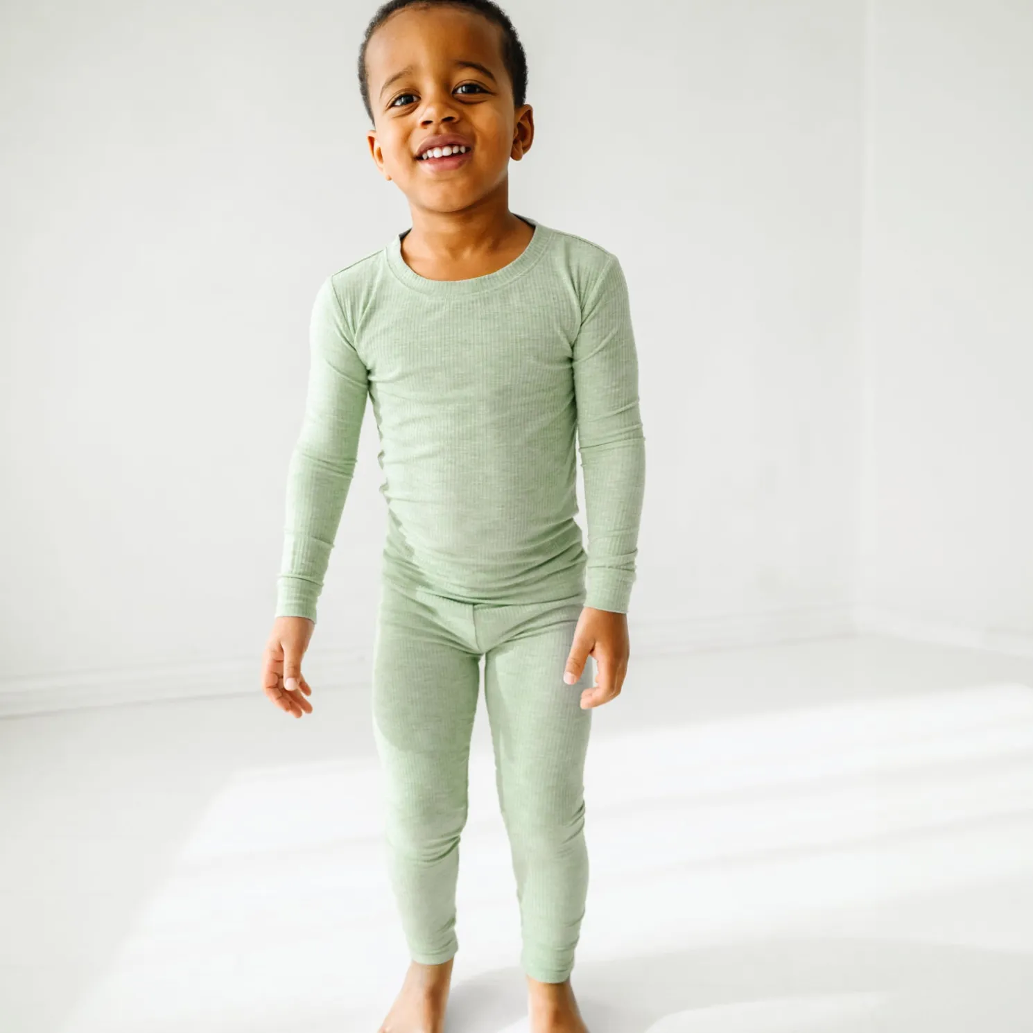 Heather Sage Two-Piece Ribbed Pajama Set